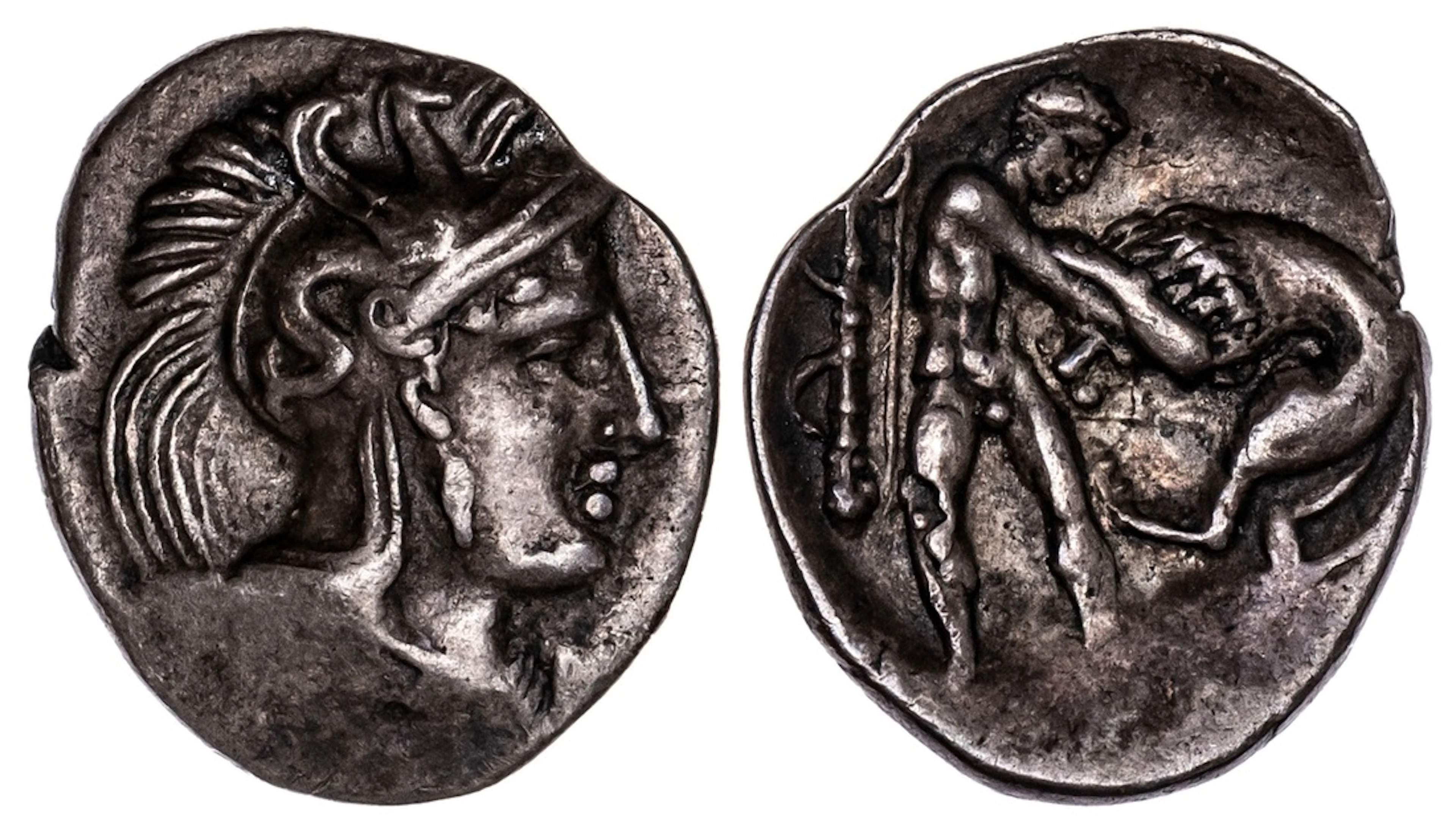 Calabria, Tarentum, AR Diobol, c. 380-325 BC, head of Athena right