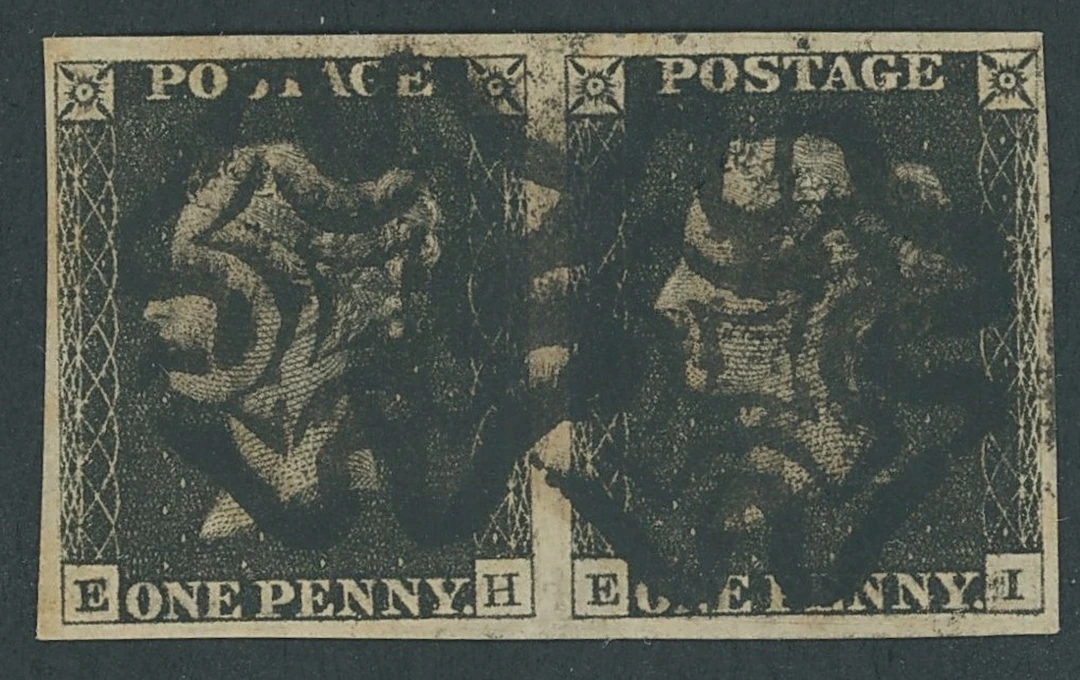 Great Britain 1840 One Penny Black Plate 1b EH-EI horizontal pair