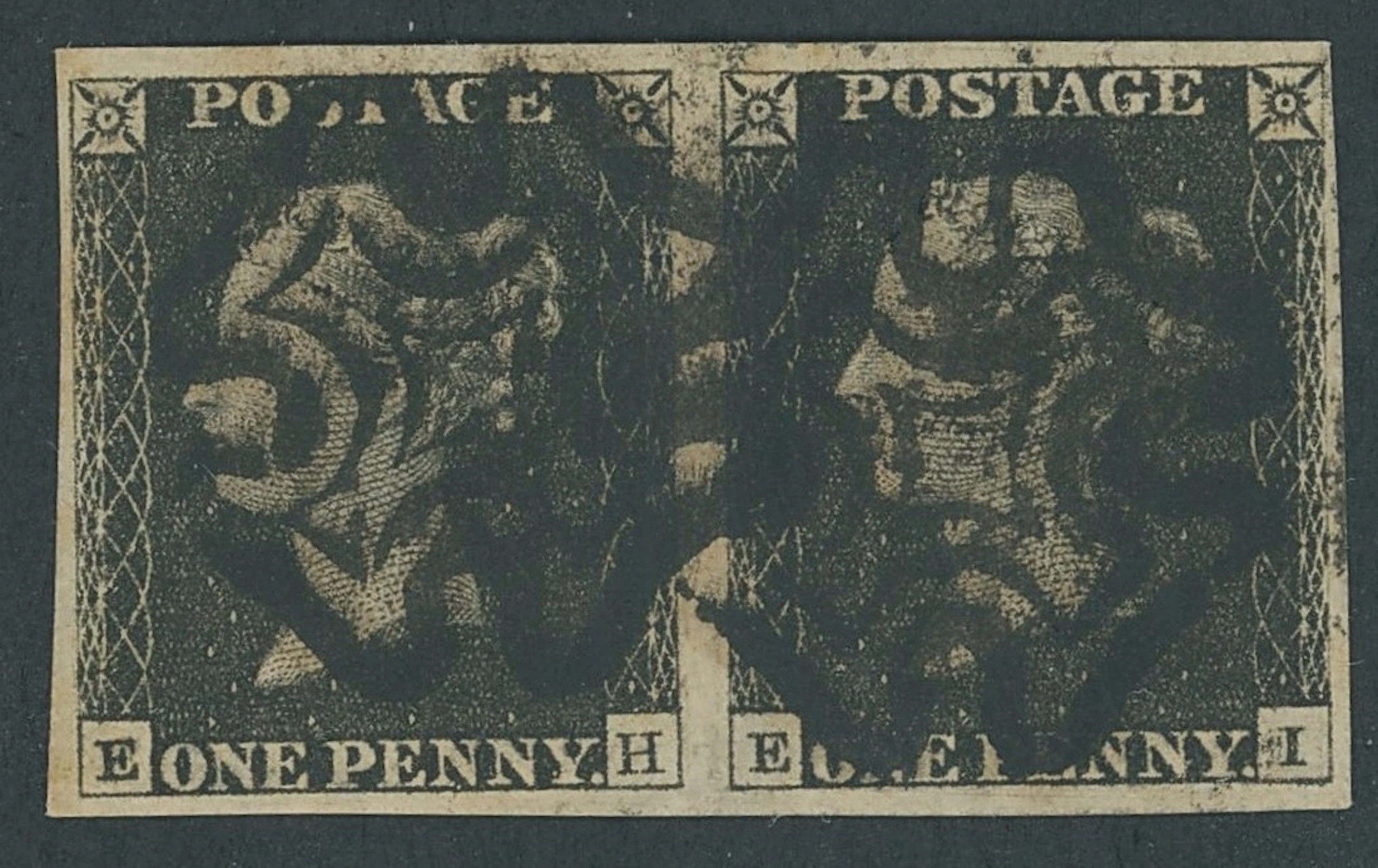 Great Britain 1840 One Penny Black Plate 1b EH-EI horizontal pair