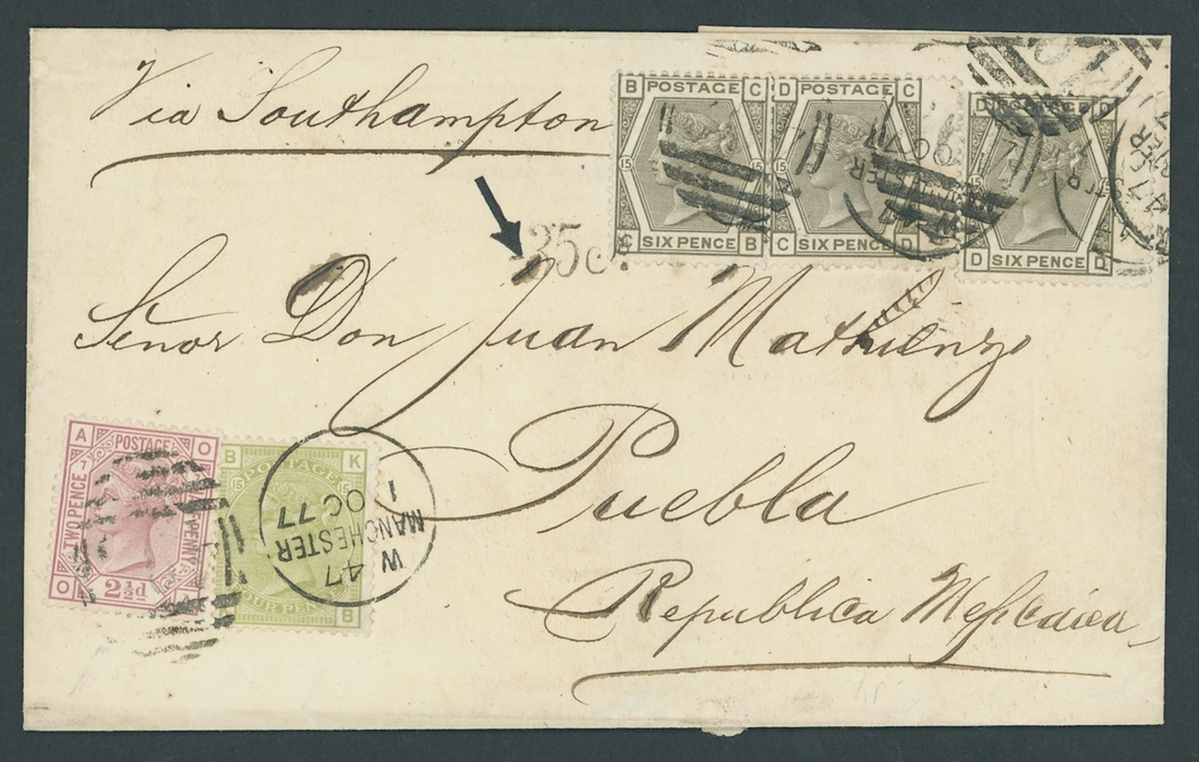 Great Britain 1873-80 Watermark Spray of Rose 1877 (1 Oct.) entire