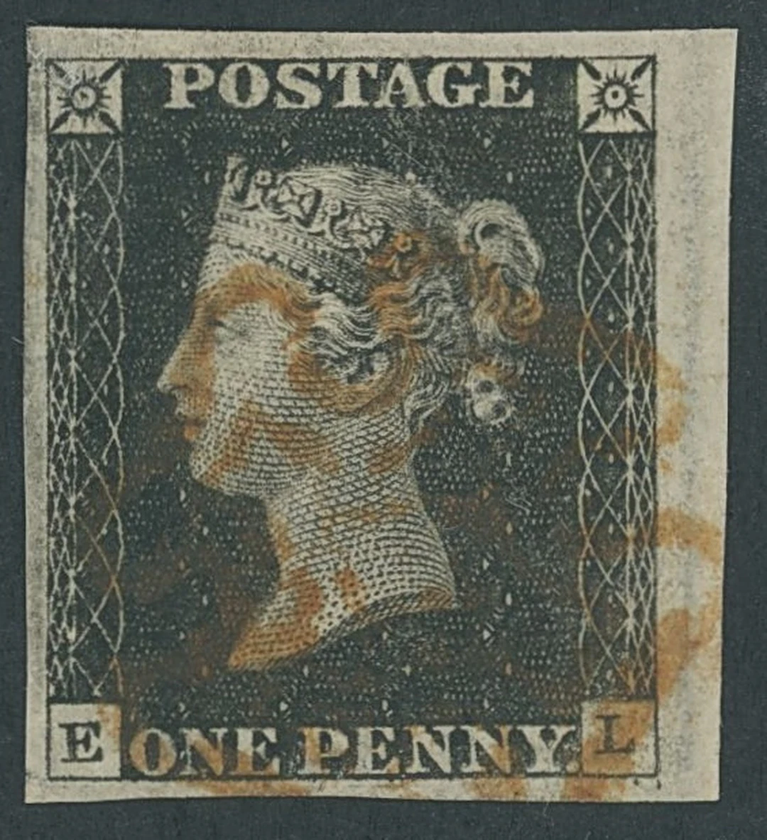 Great Britain 1840 One Penny Black Plate 2 EL, part of sheet margin