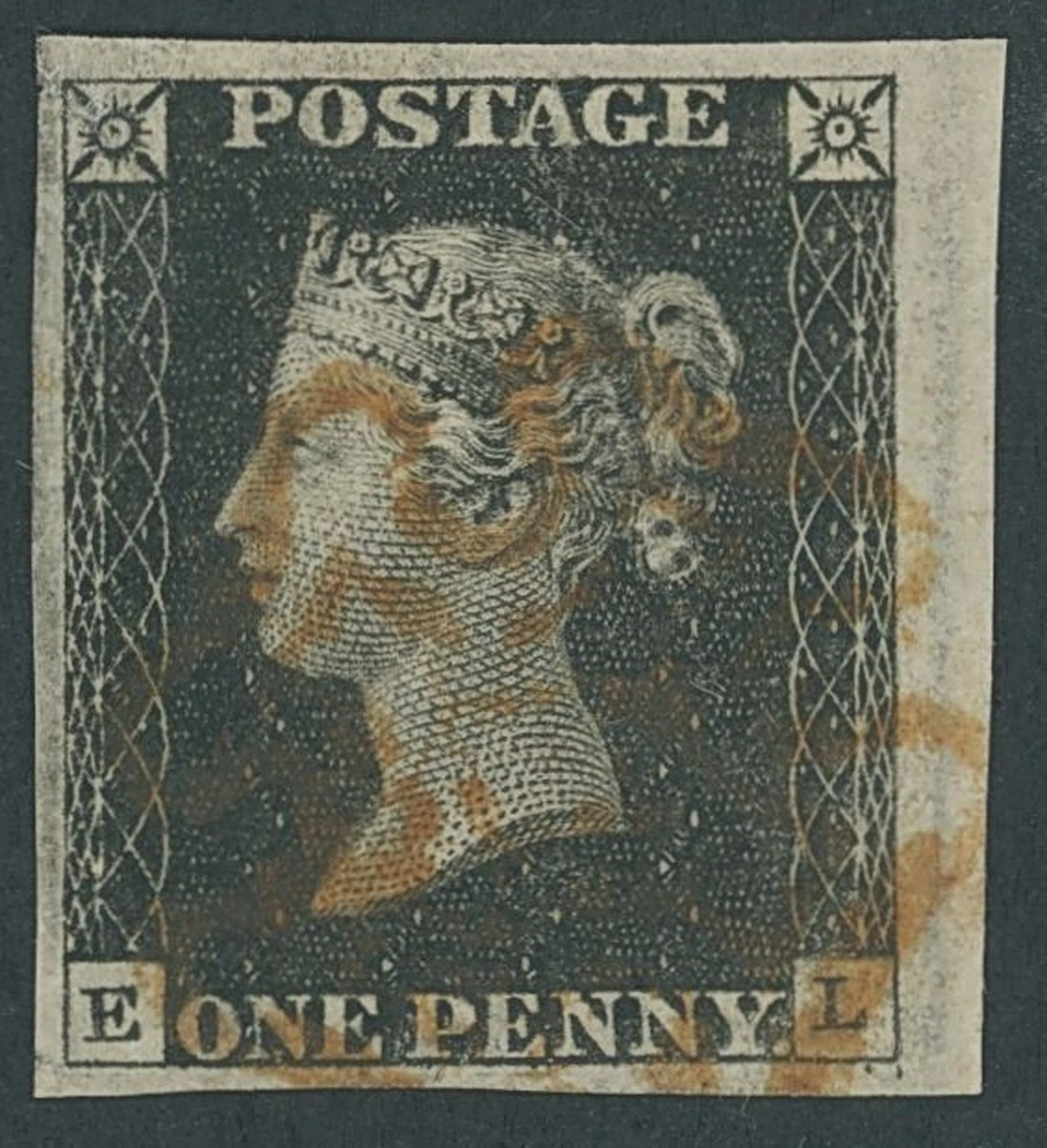 Great Britain 1840 One Penny Black Plate 2 EL, part of sheet margin