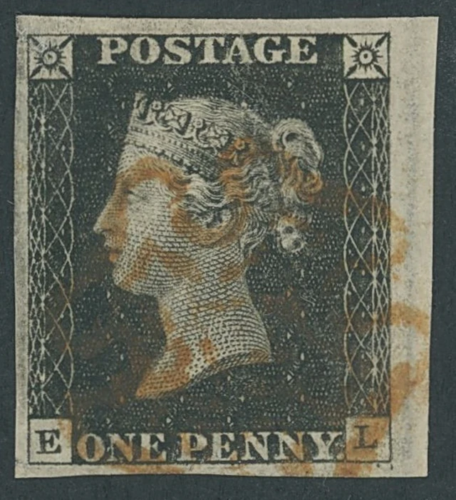 Great Britain 1840 One Penny Black Plate 2 EL, part of sheet margin