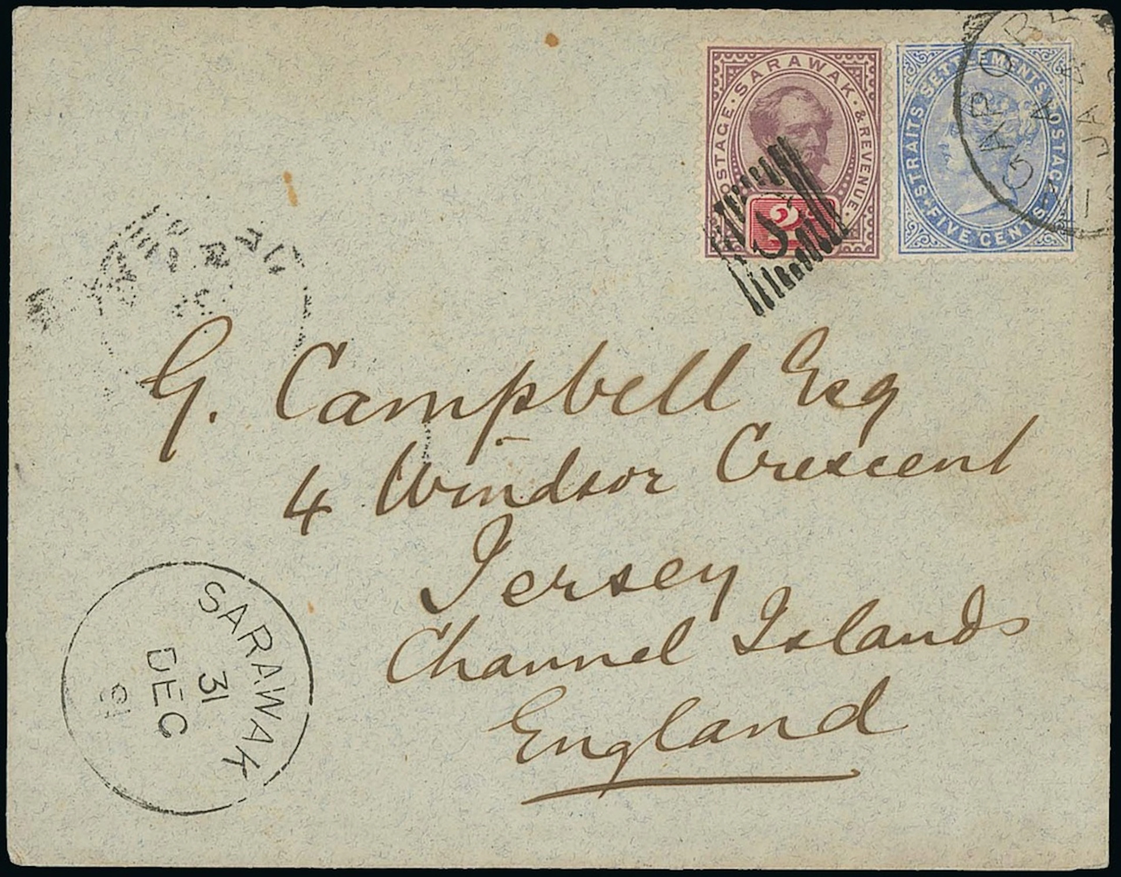 Sarawak 1888-97 "postage & revenue" Issue Combination Covers 1891
