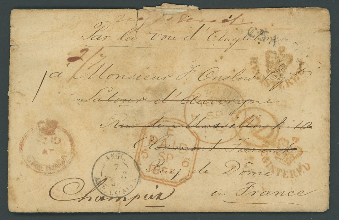 Grenada Early Letters and Handstamps 1855 envelope registered to France