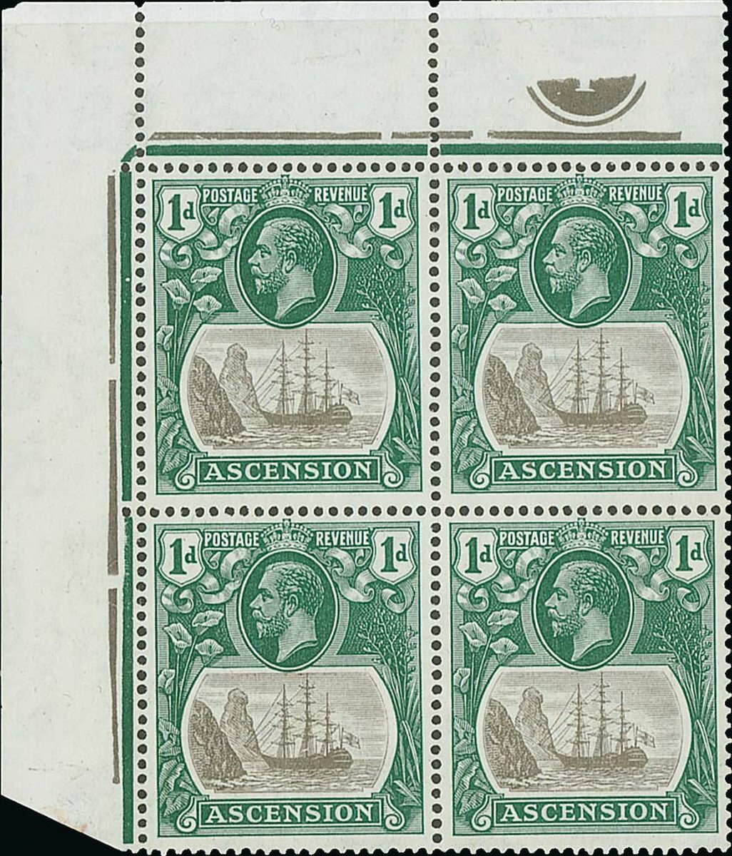 Ascension 1924-33 Script 1d grey-black and deep blue-green, a top