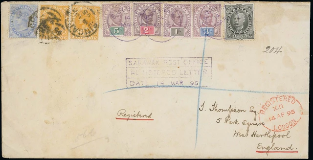 Sarawak 1888-97 "postage & revenue" Issue Combination Covers 1895