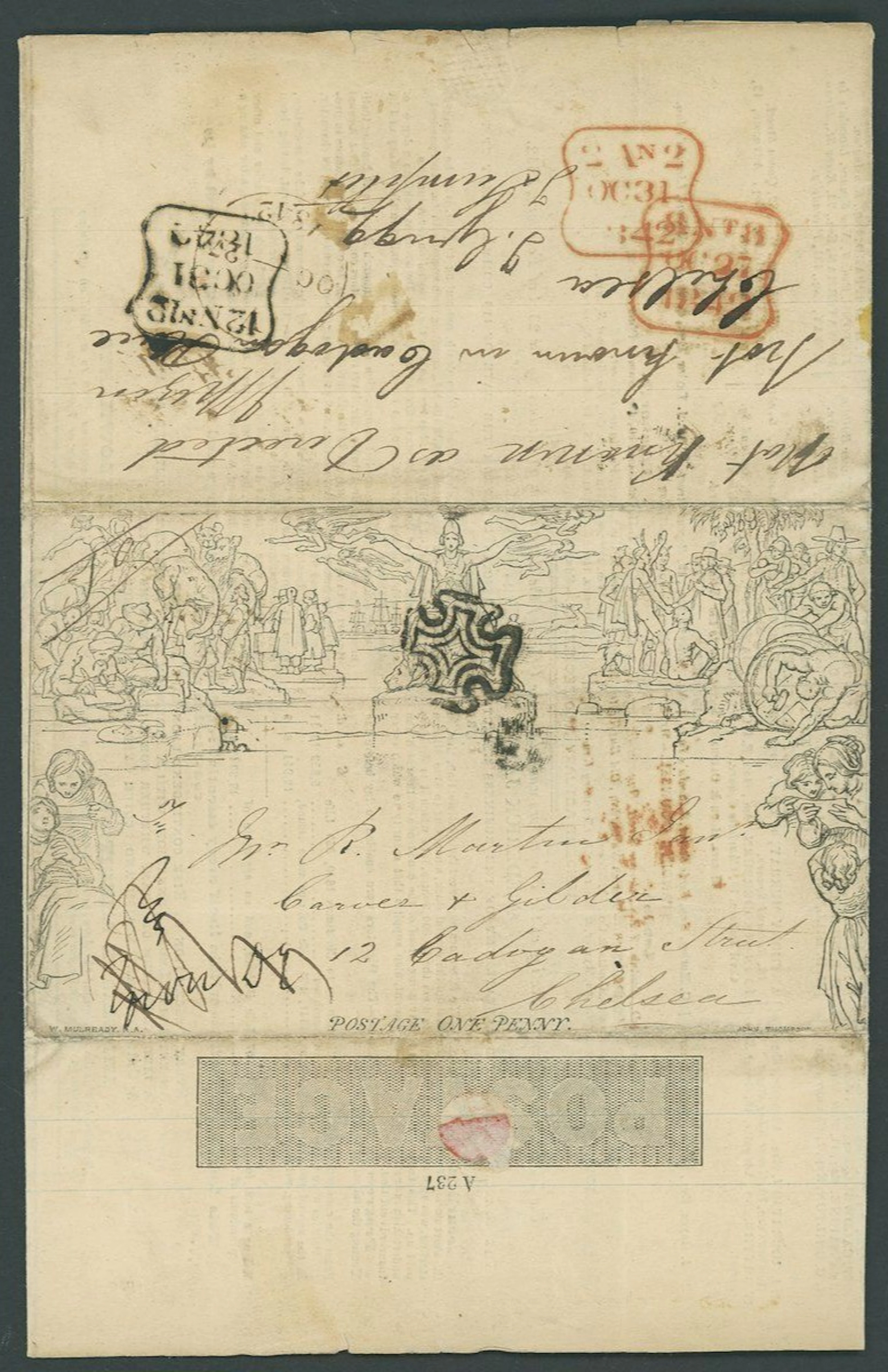 Great Britain 1840 Mulready One Penny Lettersheets A237 (forme 6)