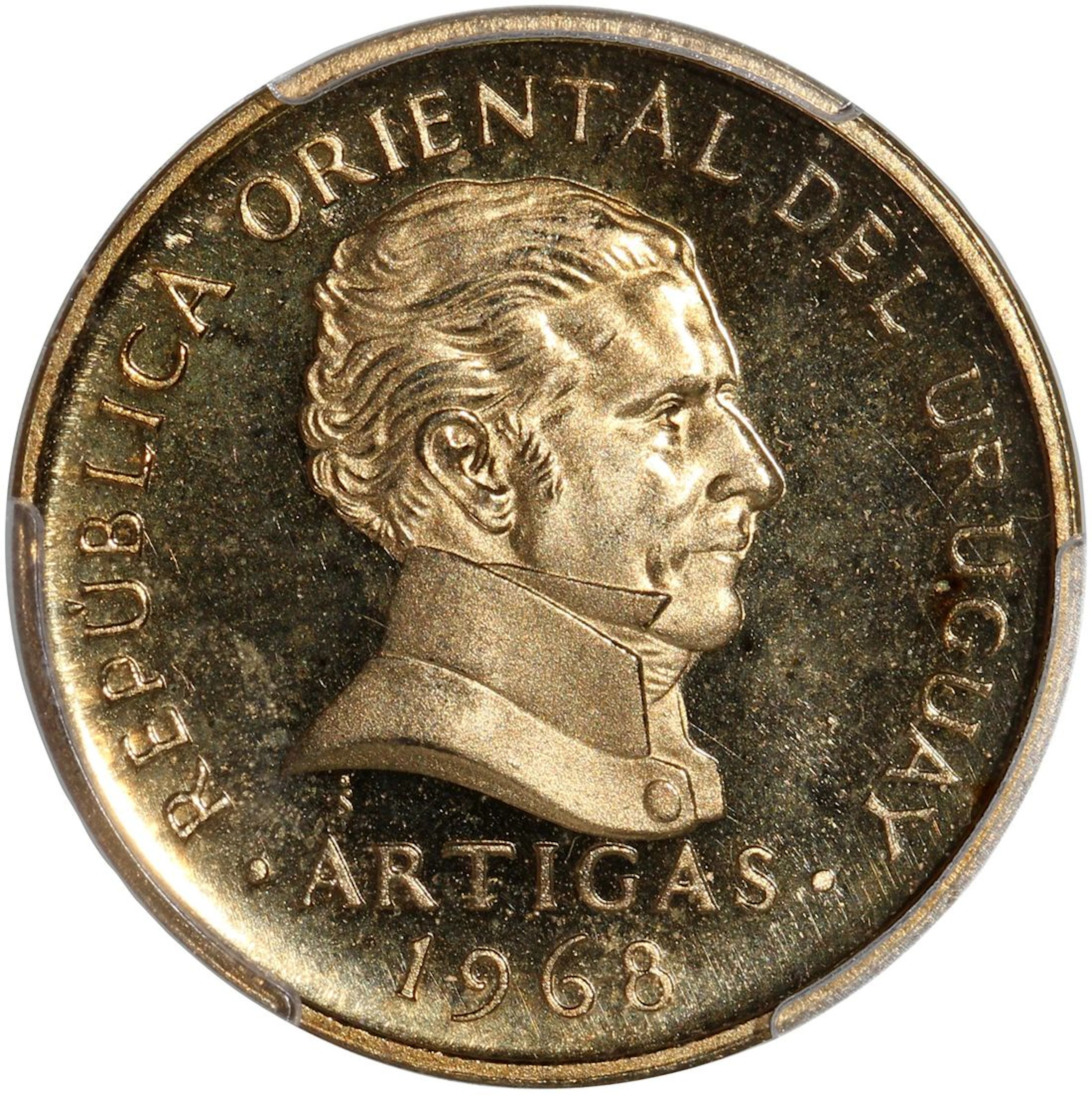 Uruguay, [PCGS PR68DCAM] nickel brass 5 peso, 1968