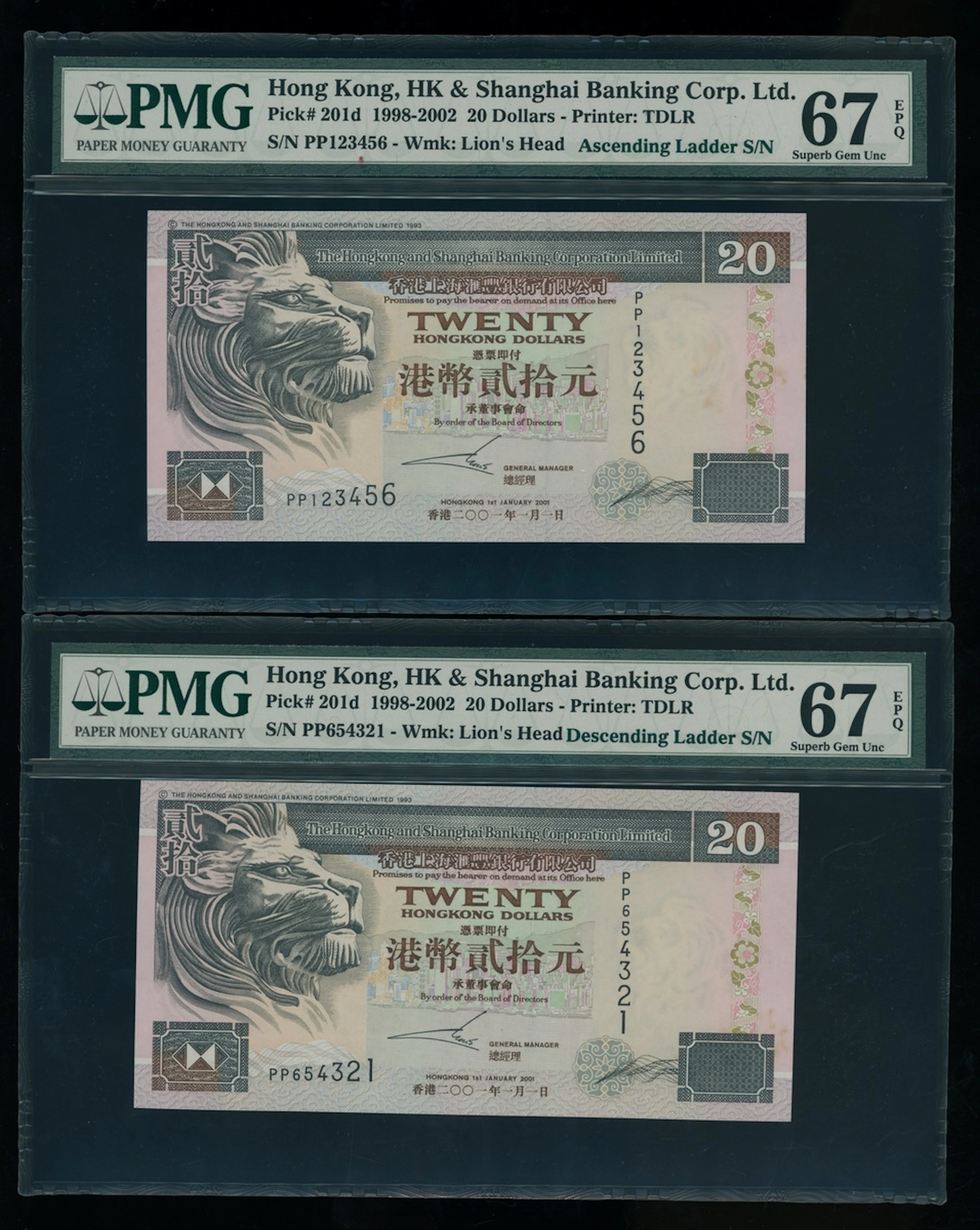 HongKong & Shanghai Banking Corporation, $20 (2), 2001, matching PP