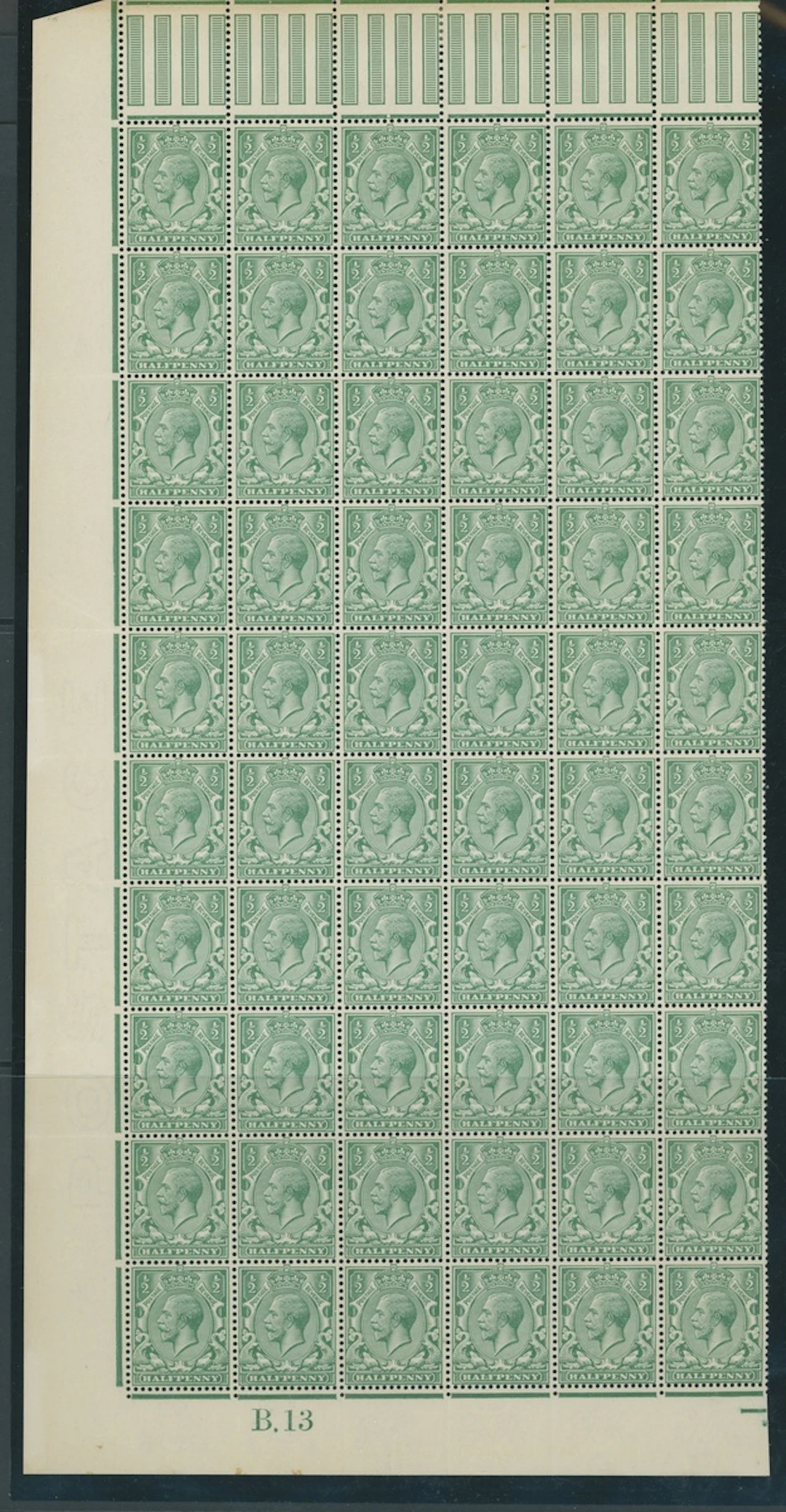 Great Britain King George V 1912-24, Watermark Simple Cypher ½d. blue-green
