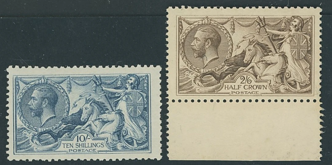 Great Britain King George V 1913 Waterlow £1 dull blue green (2) and