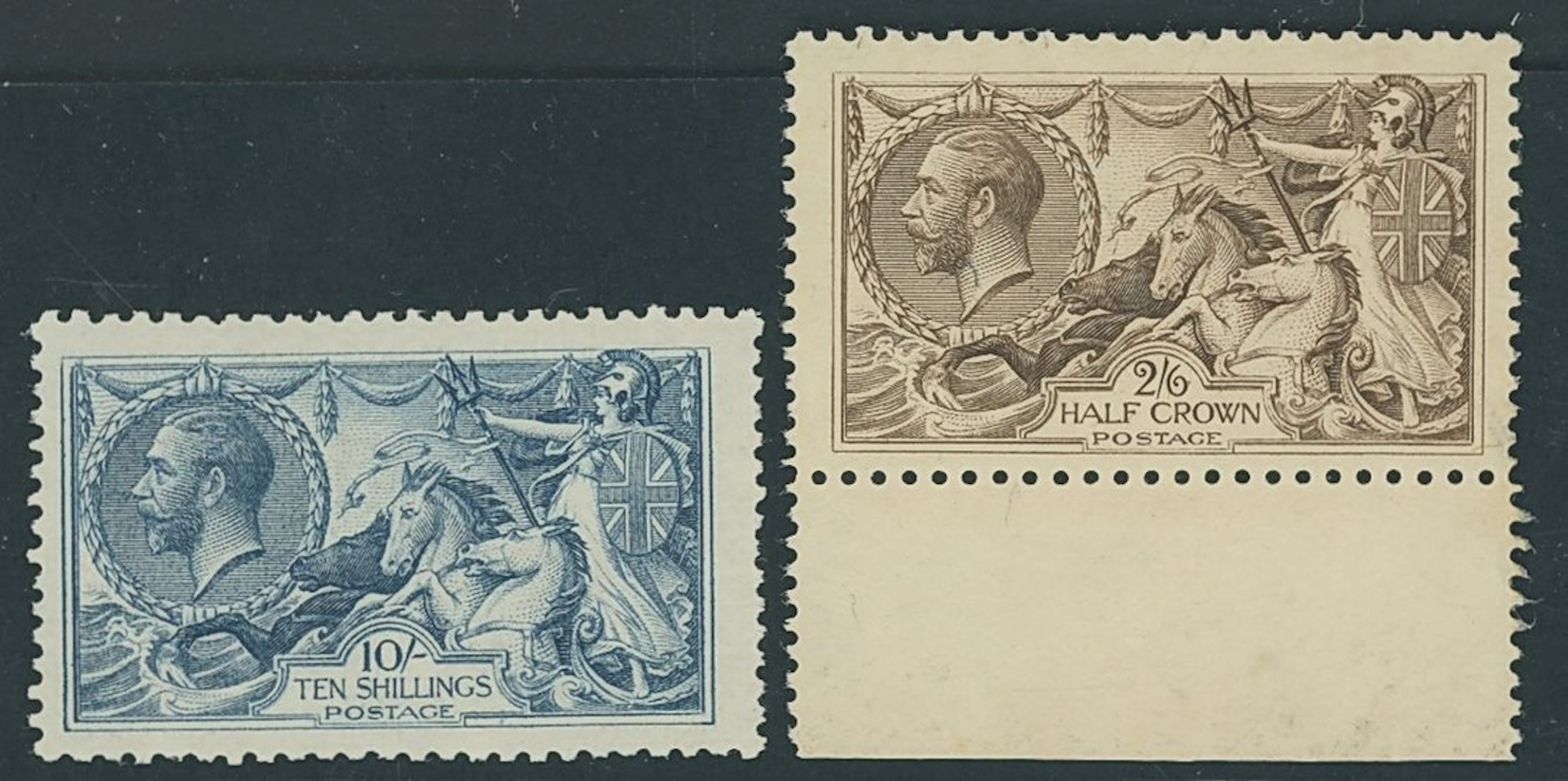 Great Britain King George V 1913 Waterlow £1 dull blue green (2) and