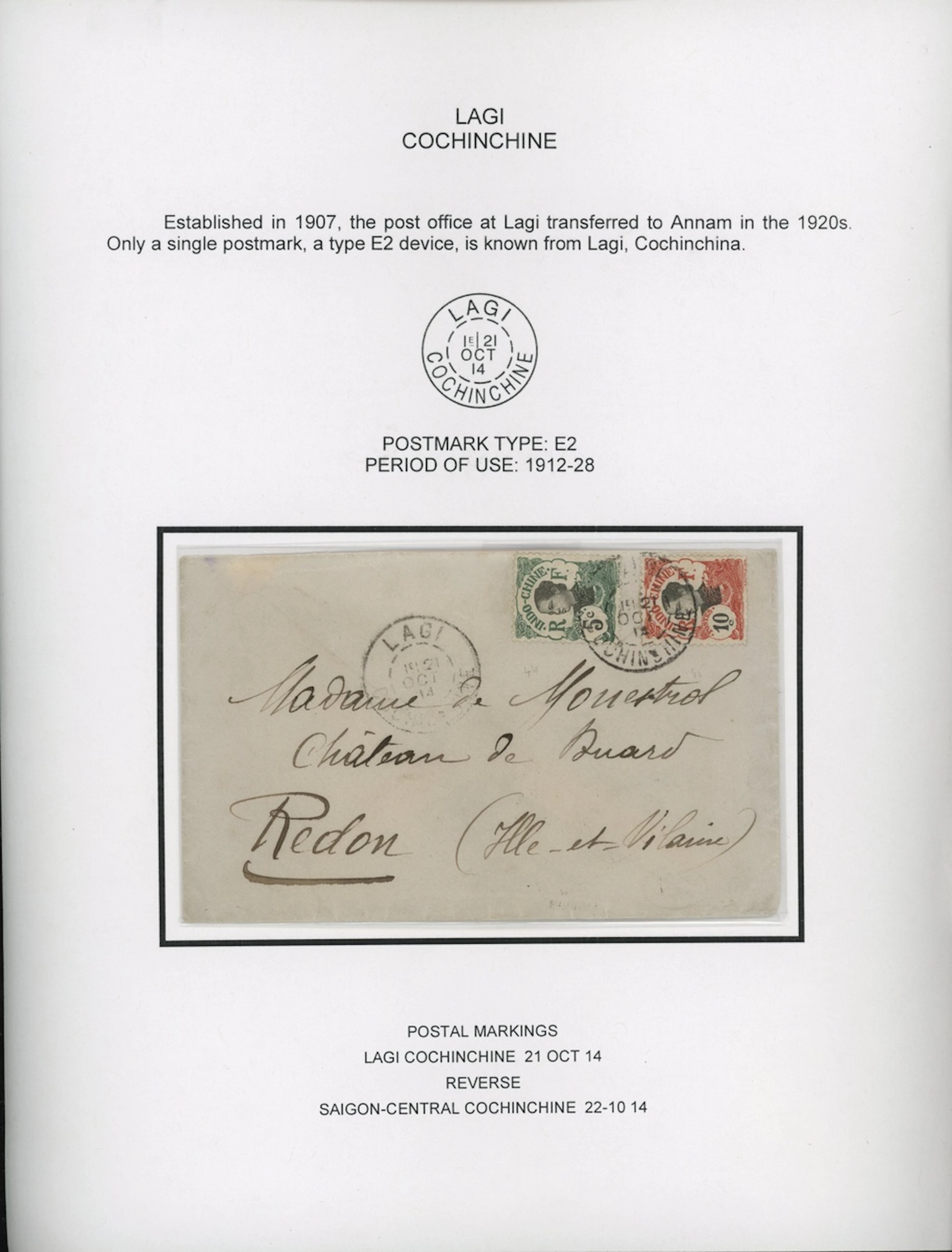 Indo-China French Indo-Chinese Post Office Cochinchine postmarks