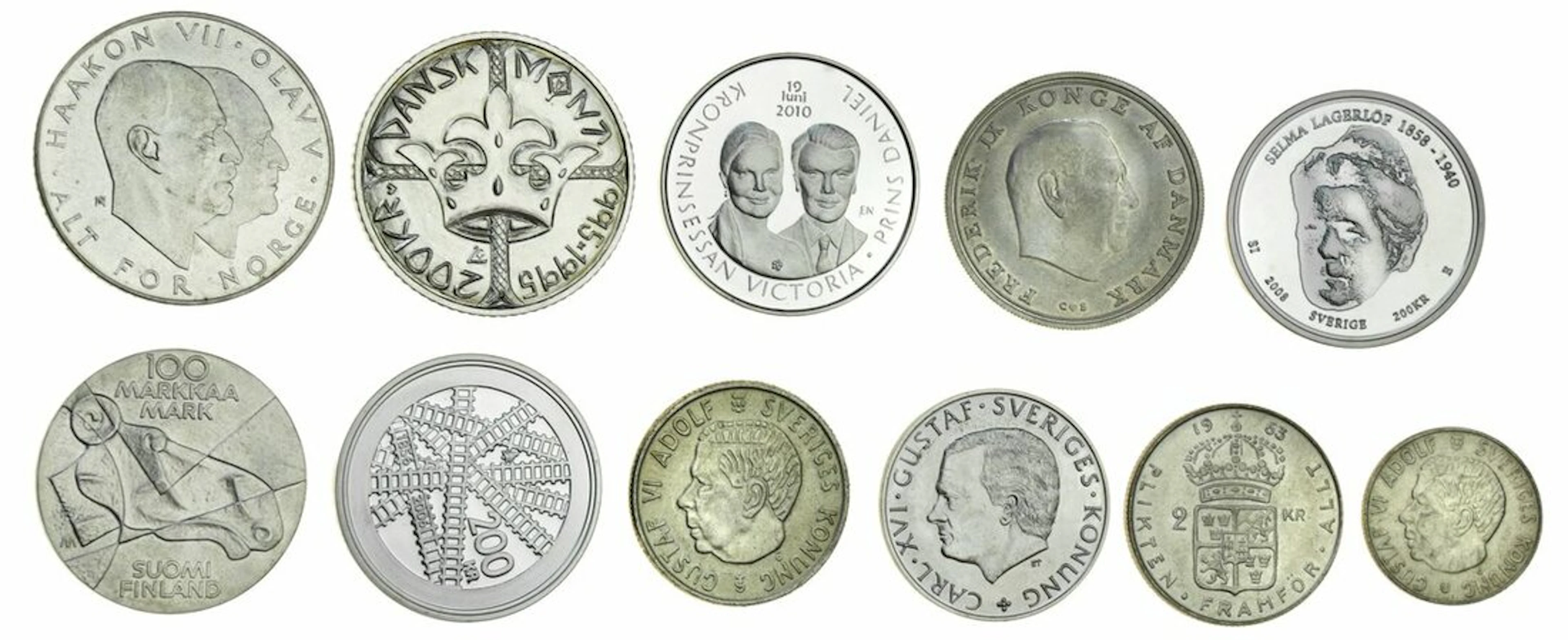 Scandinavian countries, mostly commemorative silver coin issues, including