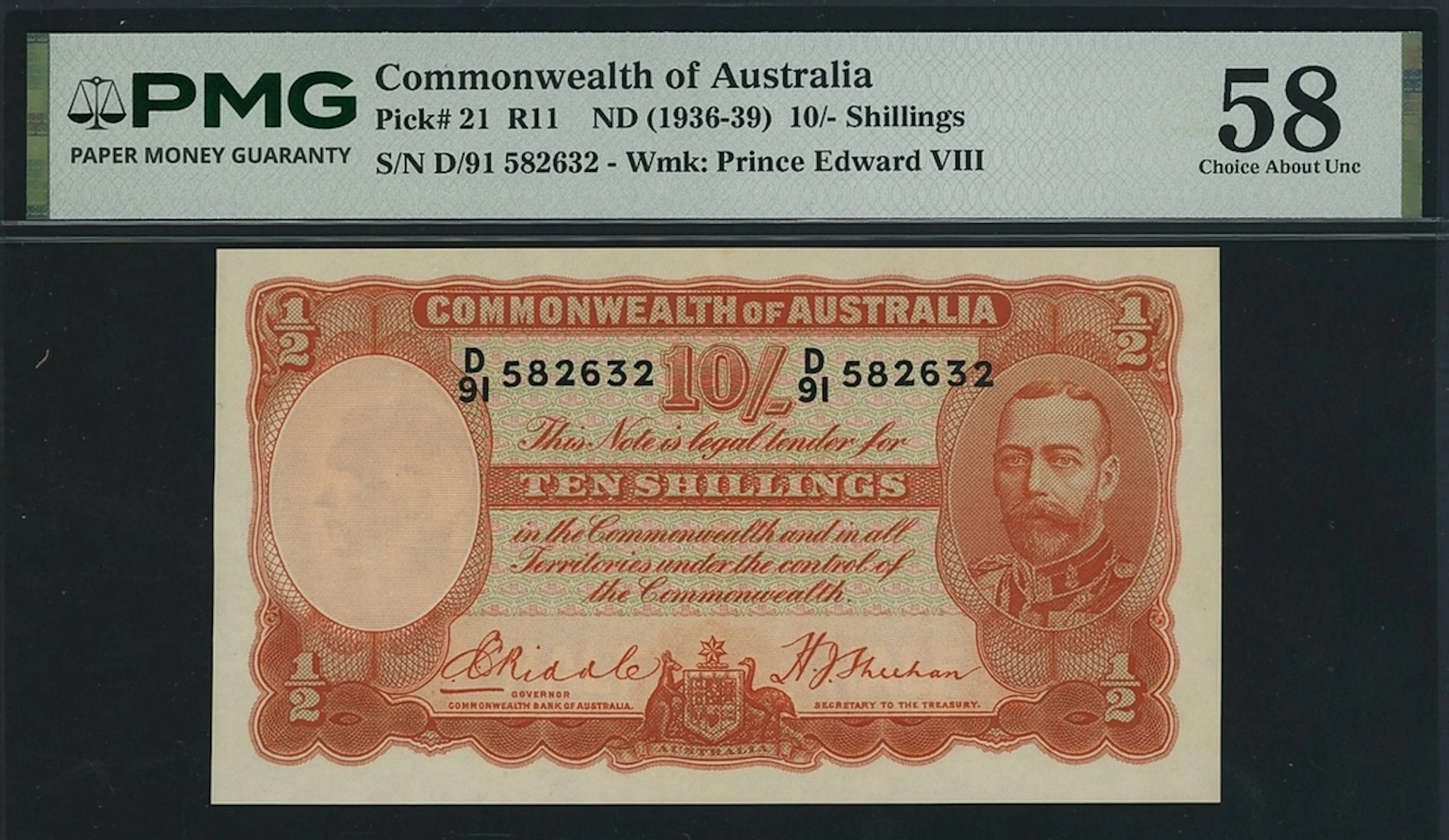 Commonwealth of Australia, 10 Shillings, ND (1936-39), serial number