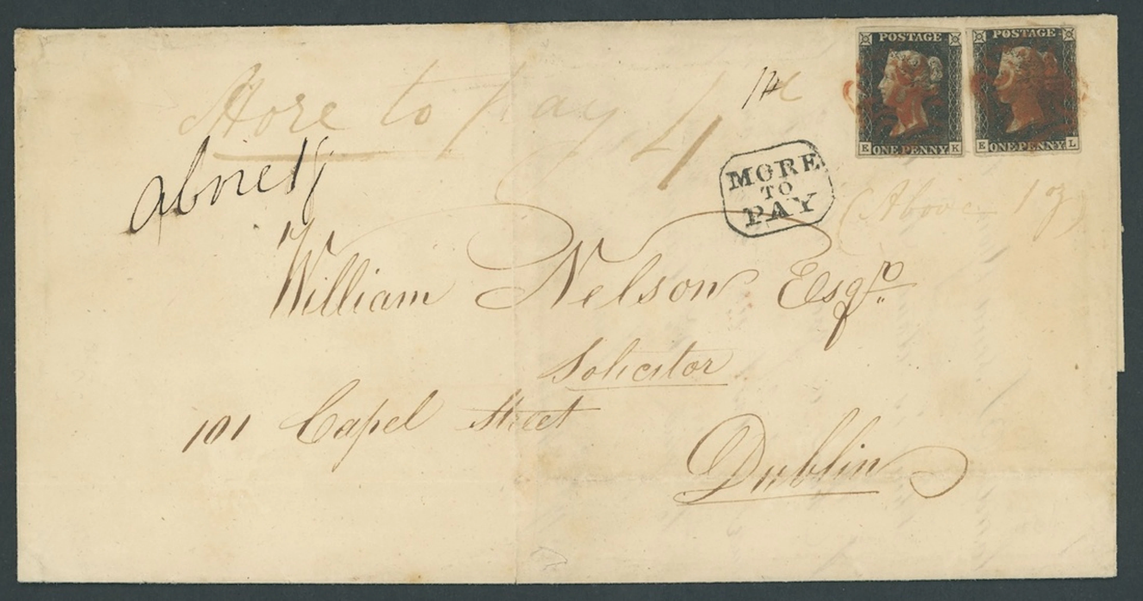 Great Britain 1840 One Penny Black Plate 7 EK and EL, margins nearly all round