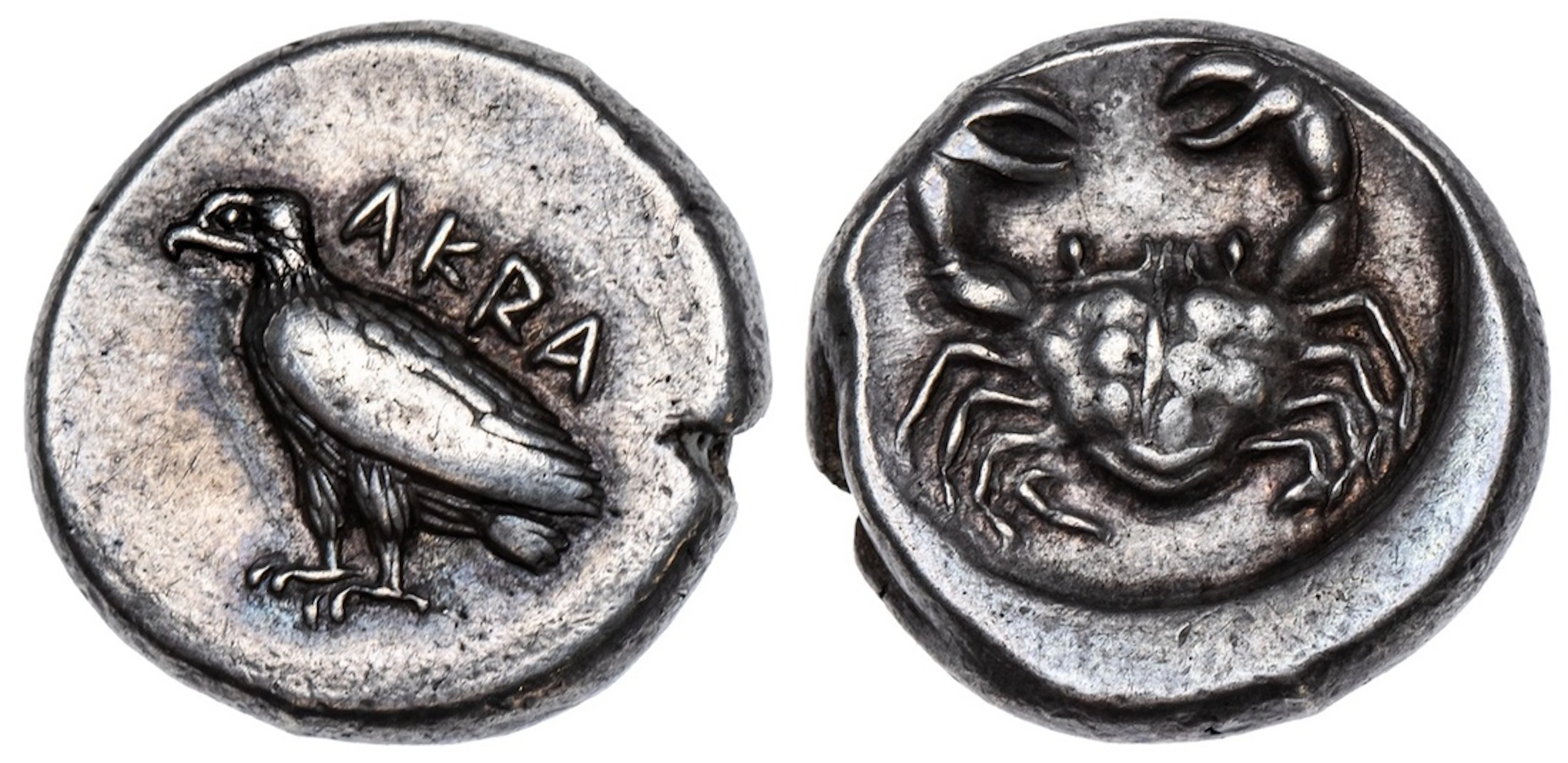 Sicily, Akragas, AR Didrachm, struck c. 500-490 BC, AKRA, eagle standing