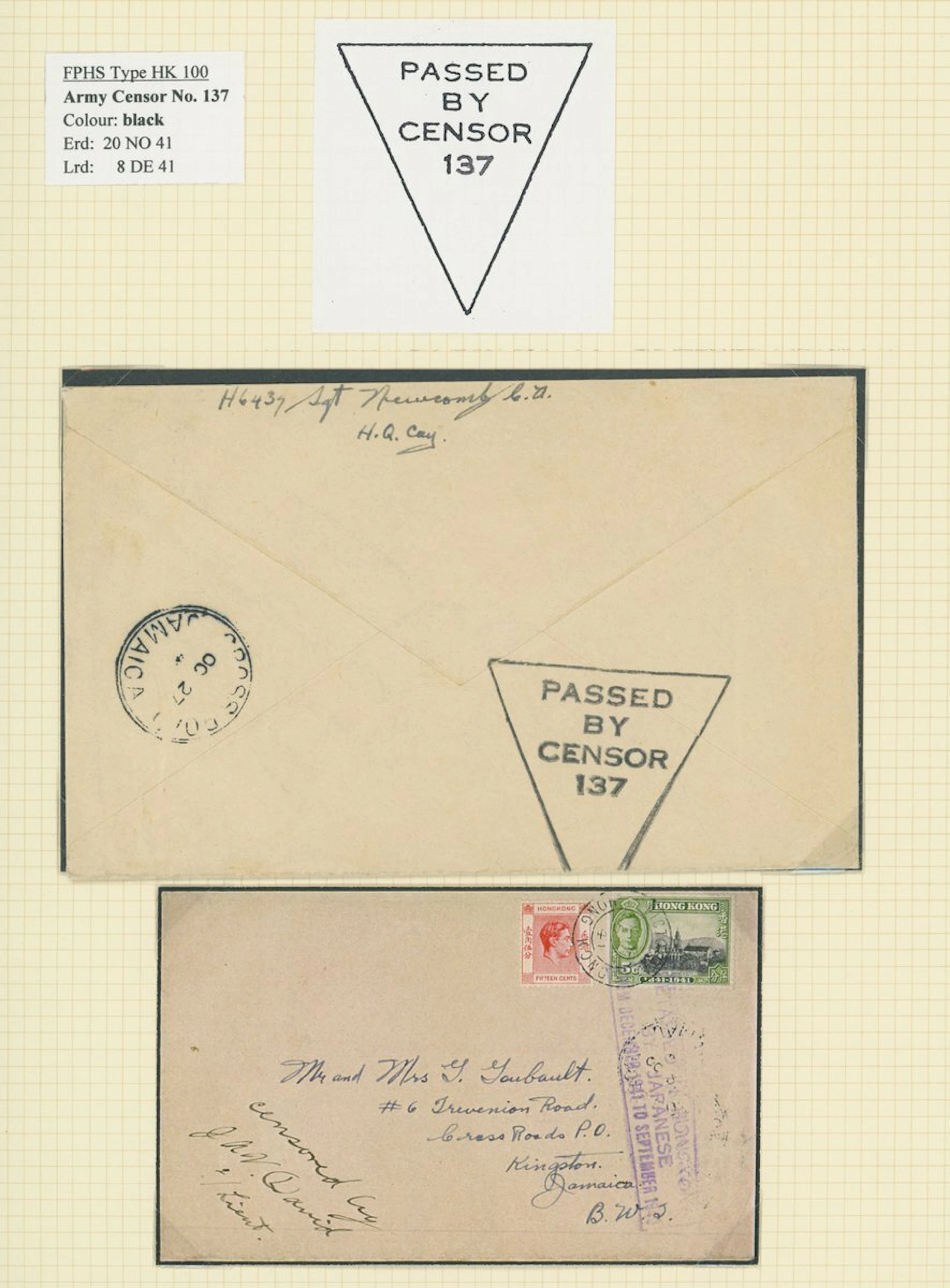 Hong Kong World War 2 Censor Mail Military Censor Mail Army Number