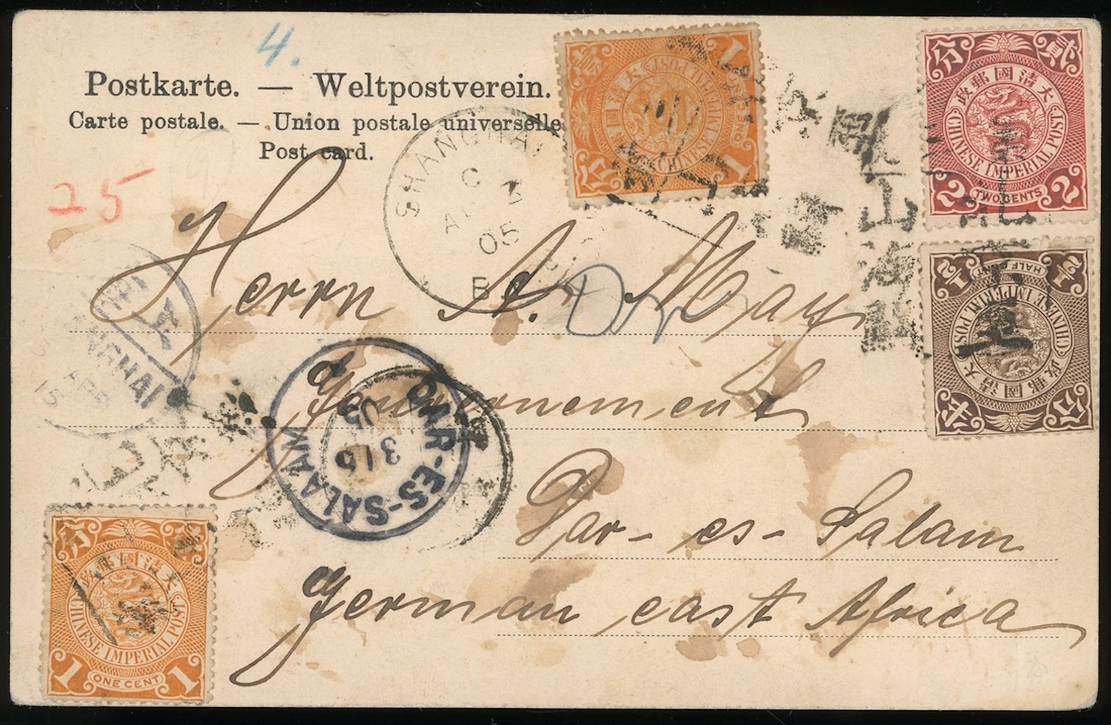 China Postal History Imperial Post 1905 (Apr.) postcard fromTsingwangtao
