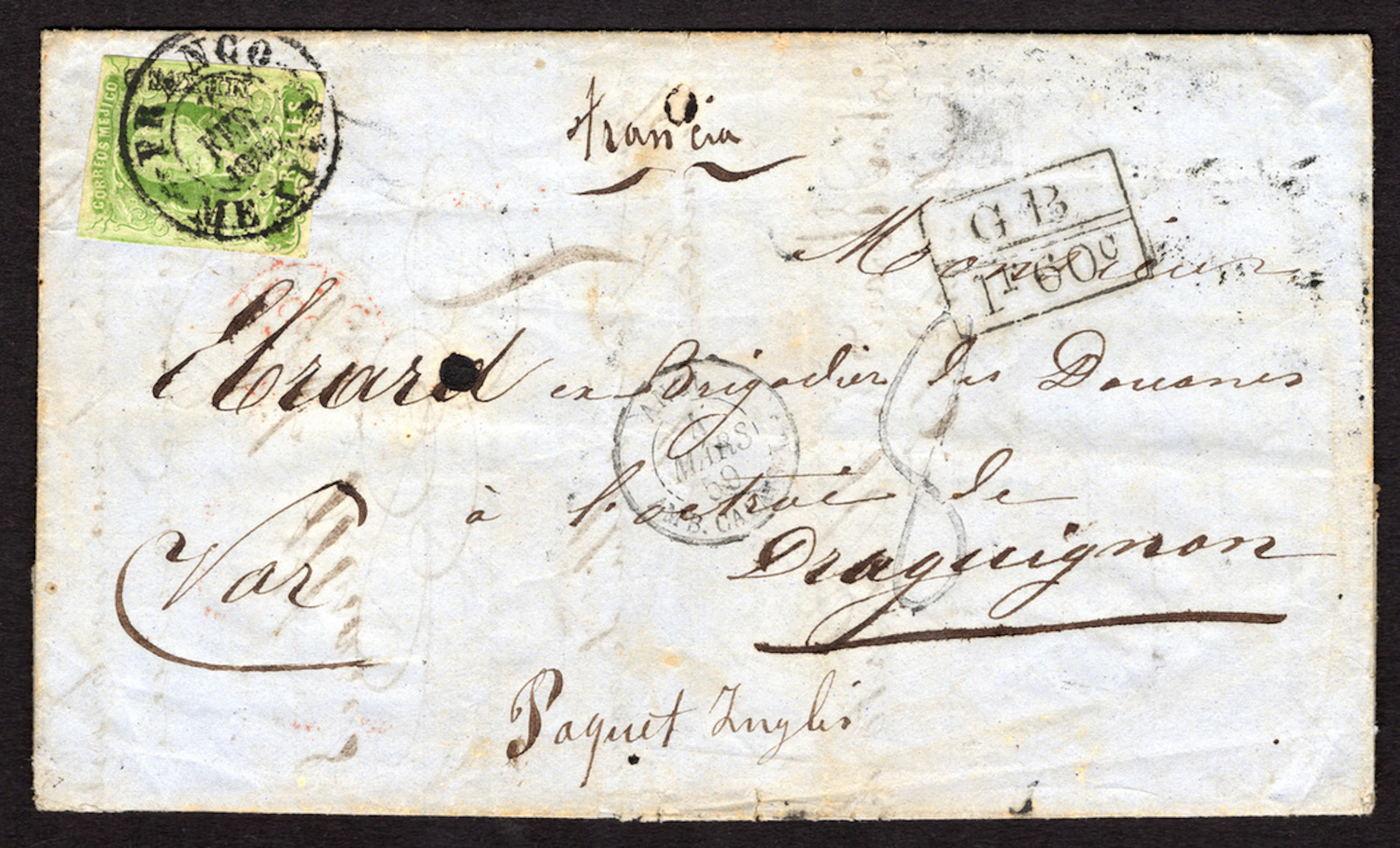 1856 "Hidalgos" Mexico District. 2r. Green, cut close but clear of