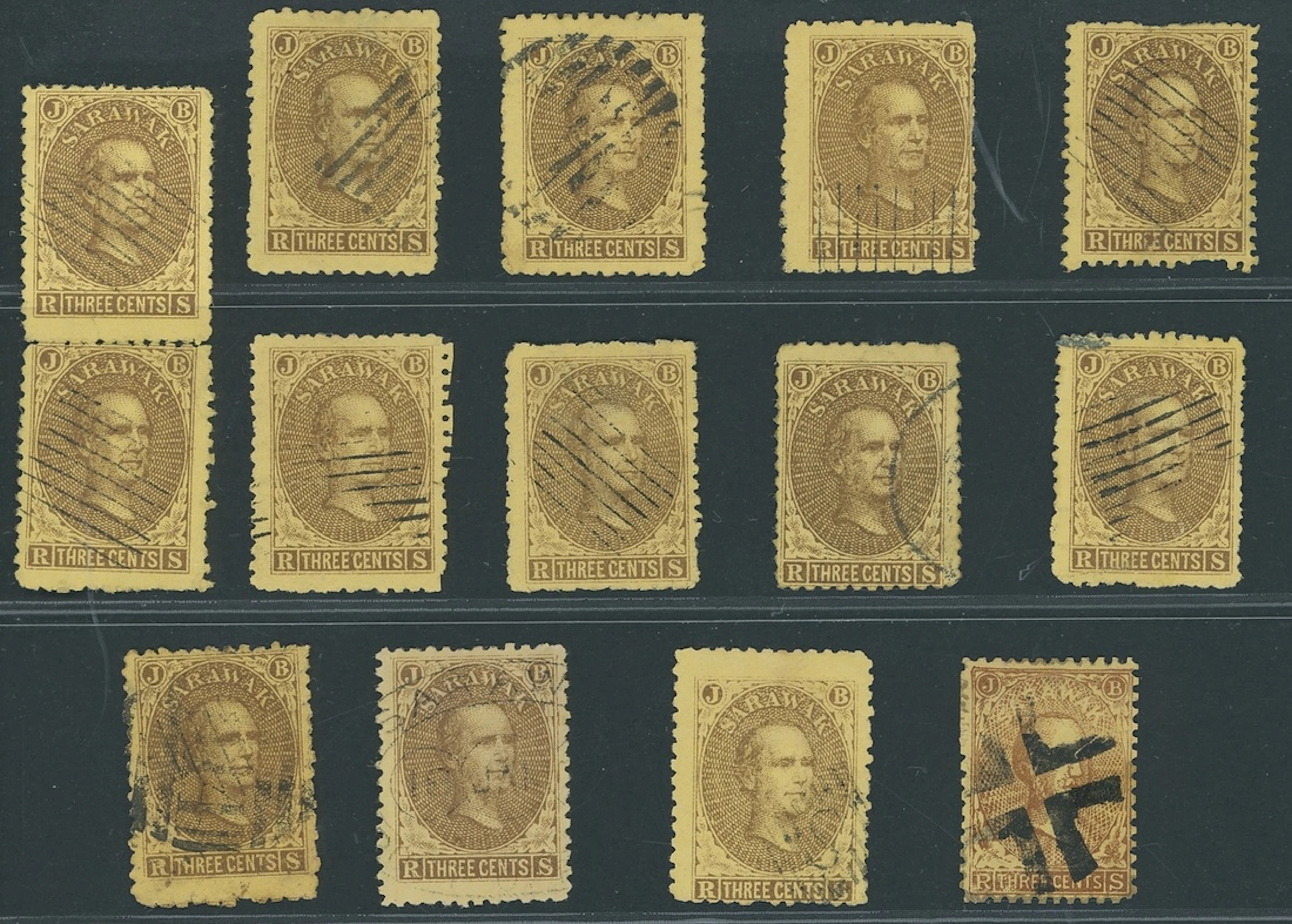 Sarawak 1869 Sir James Brooke Issued Stamps 3c. brown on yellow vertical