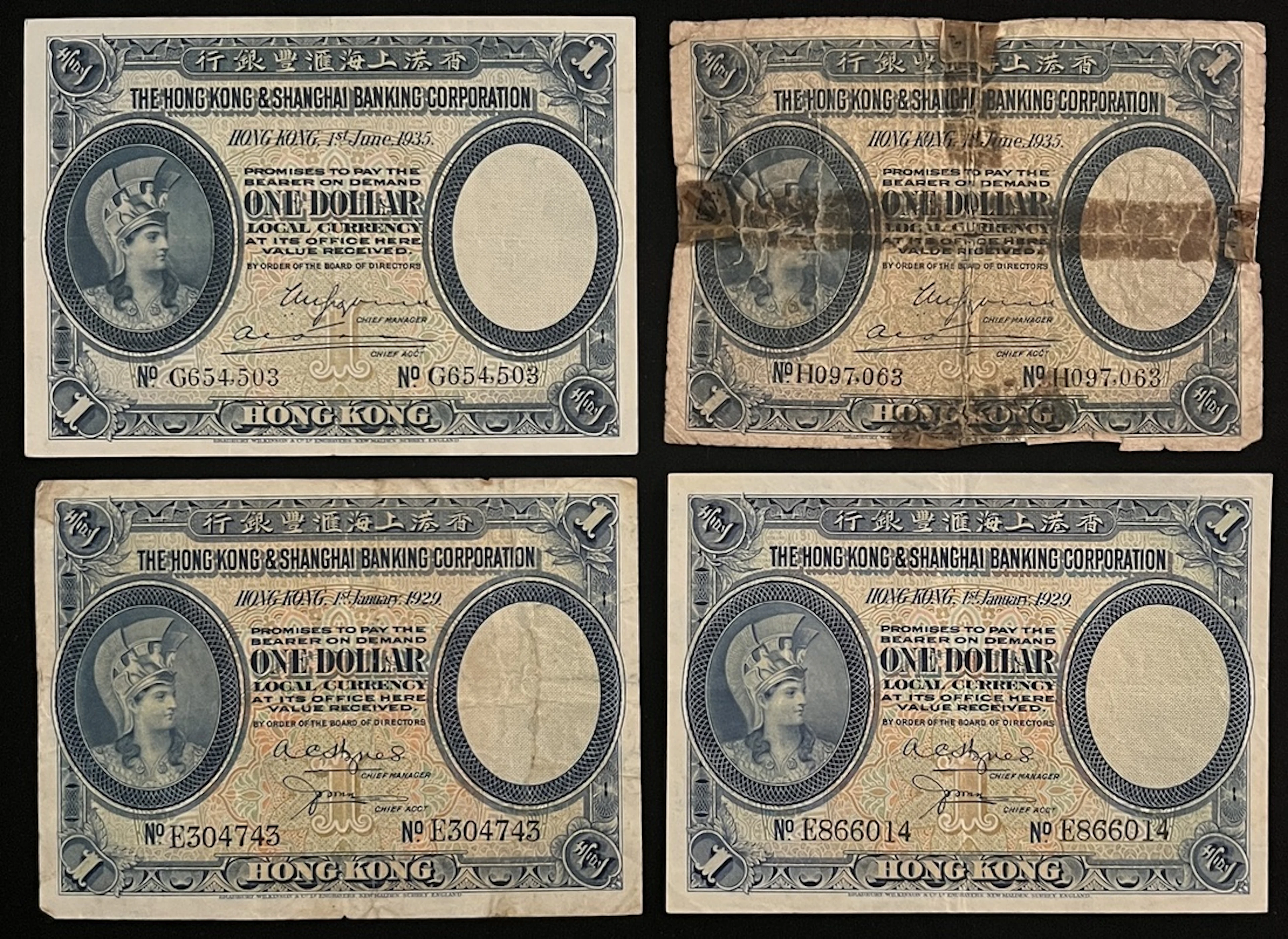 HongKong & Shanghai Banking Corporation, $1 (4), including 1929 (2)