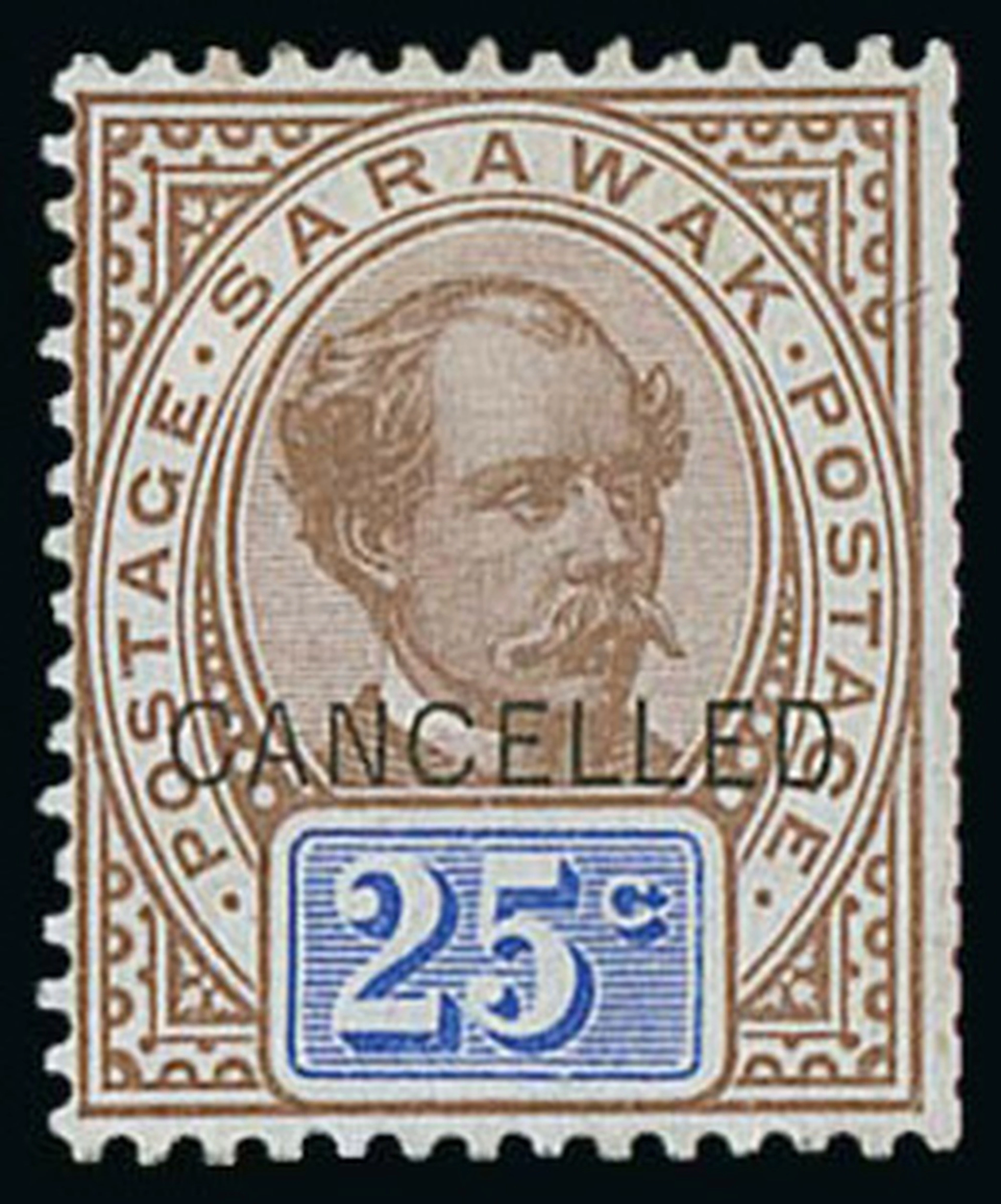 Sarawak 1899-1908 "postage postage" Issue Cancelled 25c. brown and
