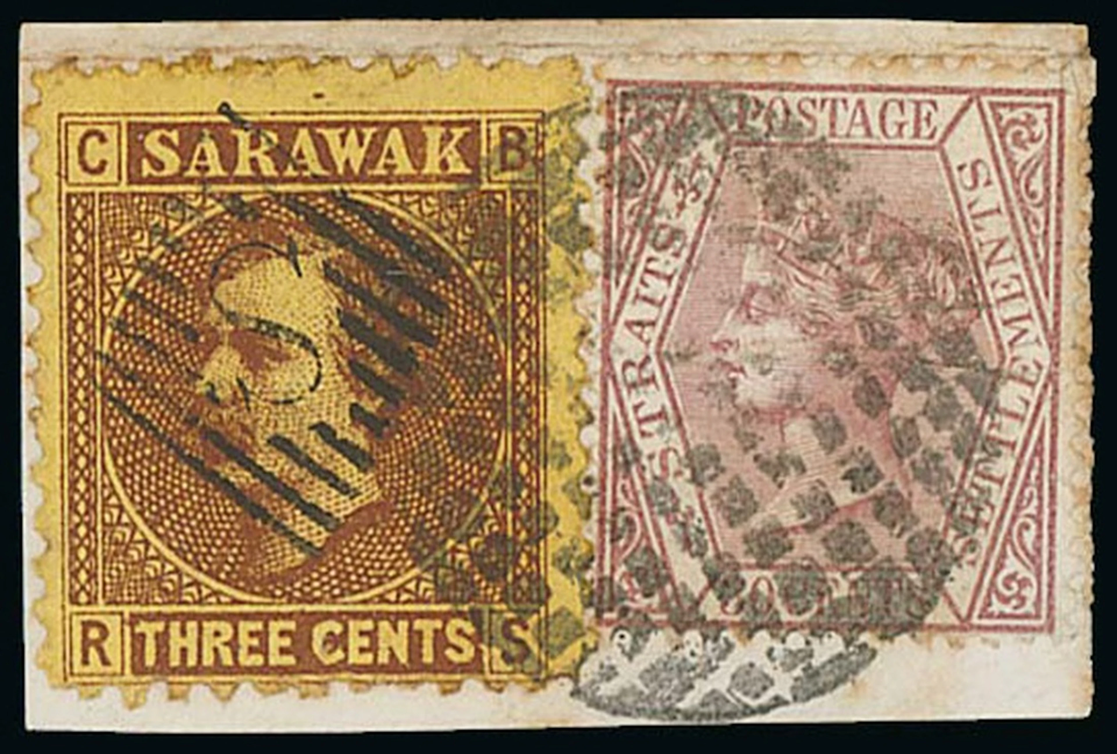Sarawak 1871 Sir James Brooke Combination Covers and Pieces 3c. on