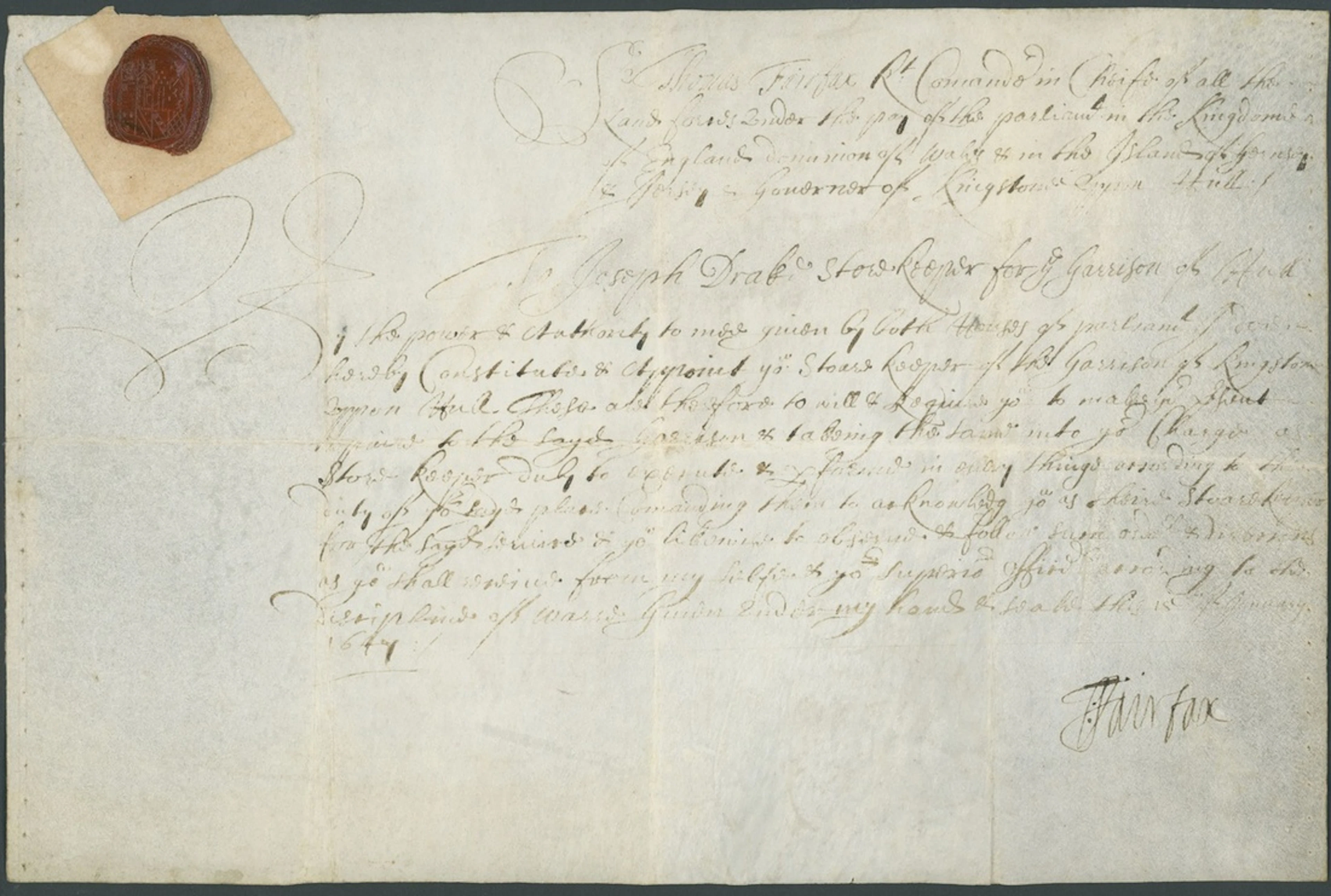 Thomas Fairfax, 3rd Lord Fairfax of Cameron as Commander in Chief
