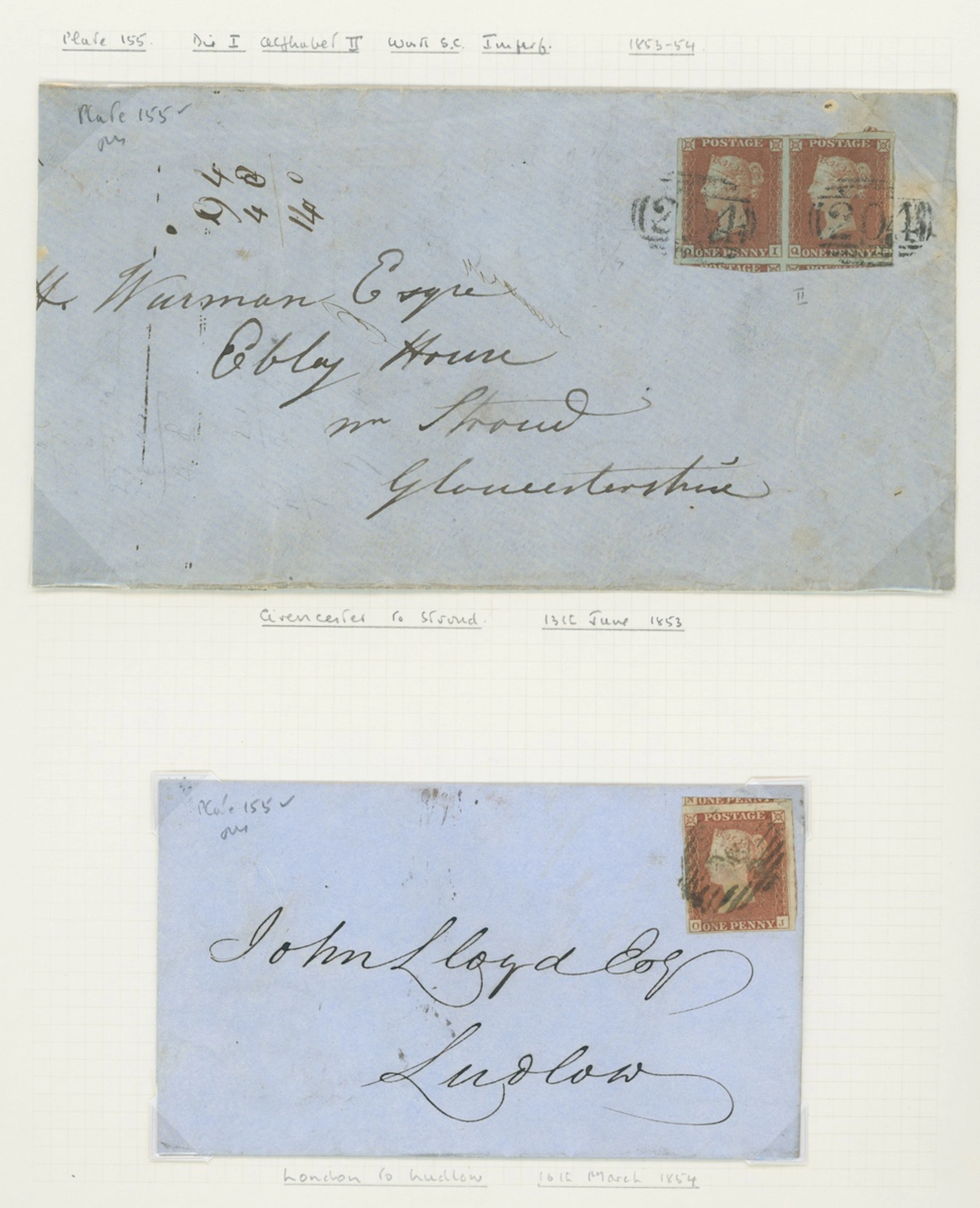 Great Britain 1841-53 One Penny Red-Brown Mixed Plates Plate 155 and