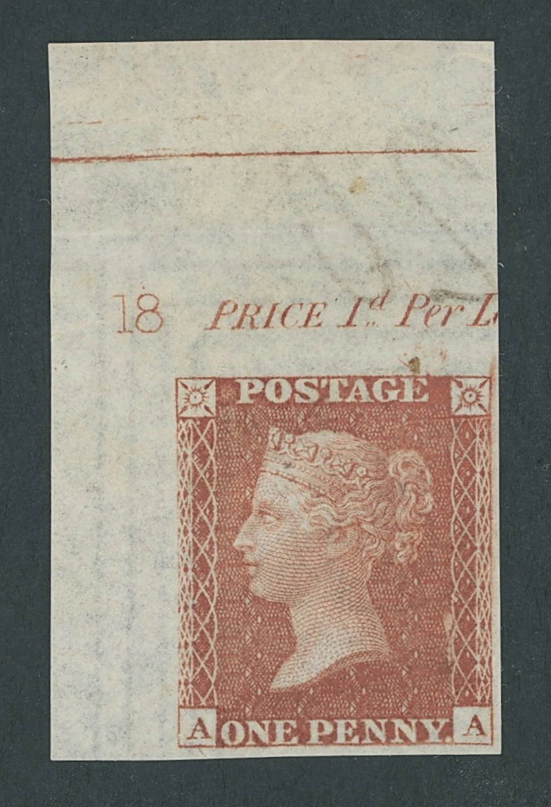 Great Britain 1854-61 One Penny Red-Brown Plate 18 AA, Die II imperforate
