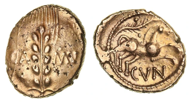 Iron Age Britain, Catuvellauni, Cunobelin (AD 9-40), AV Stater, 'Linear'