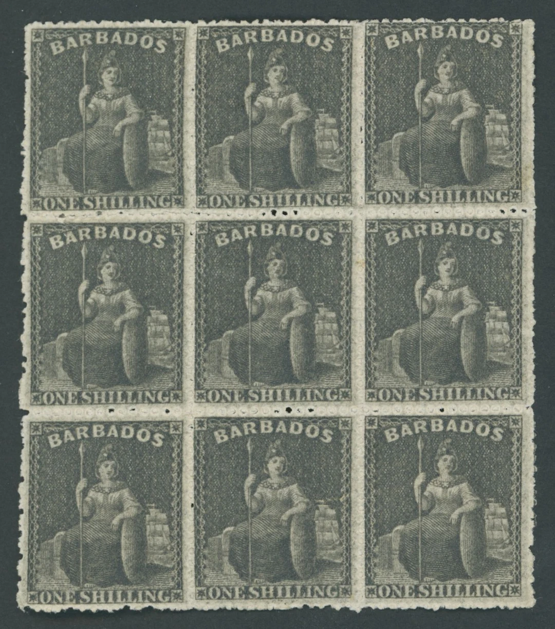 Barbados Britannia Issues 1861-70 no watermark, rough perf 14 to 16