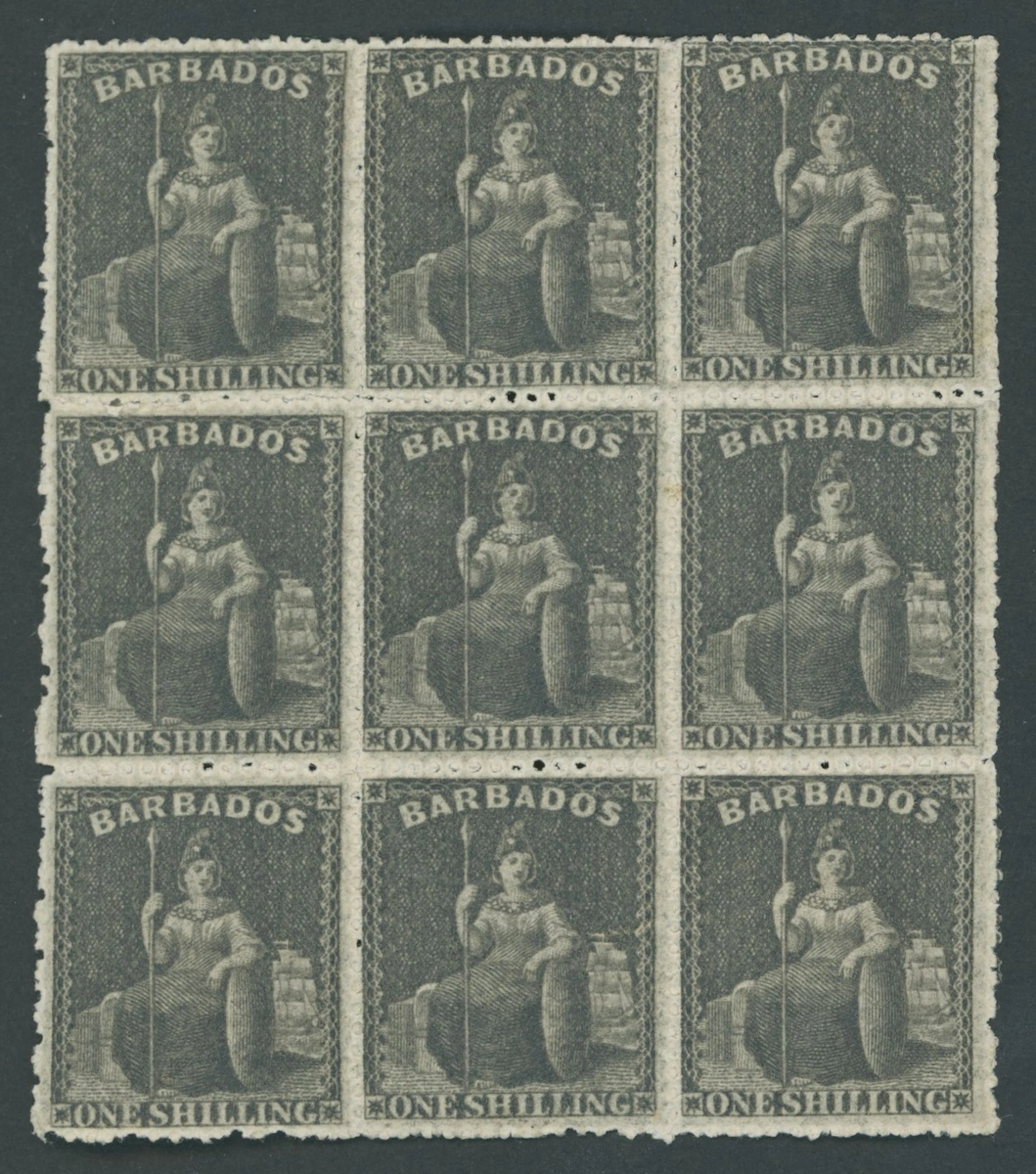 Barbados Britannia Issues 1861-70 no watermark, rough perf 14 to 16