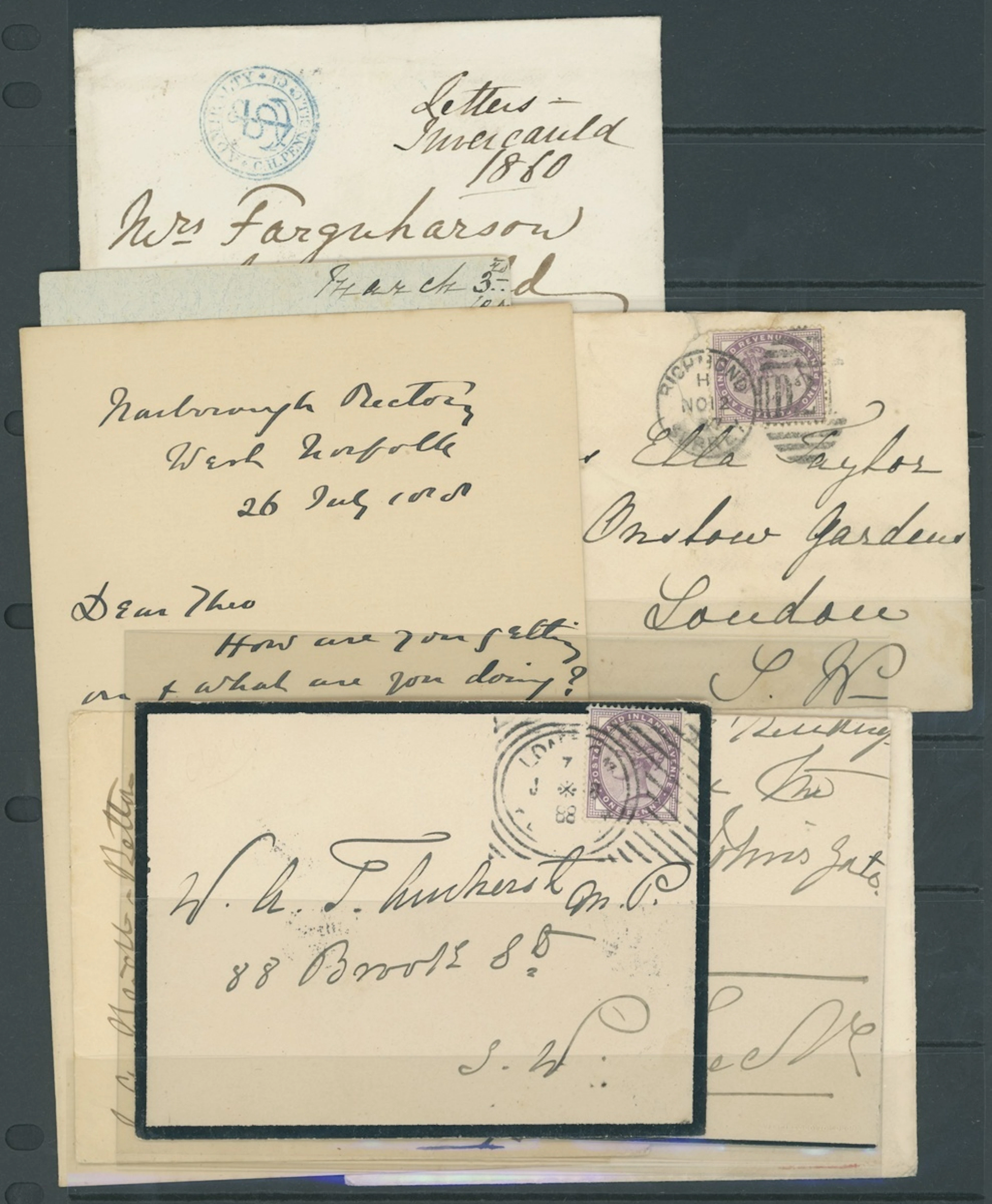 Great Britain Postal History 1860-88, five items, including 1860 stampless