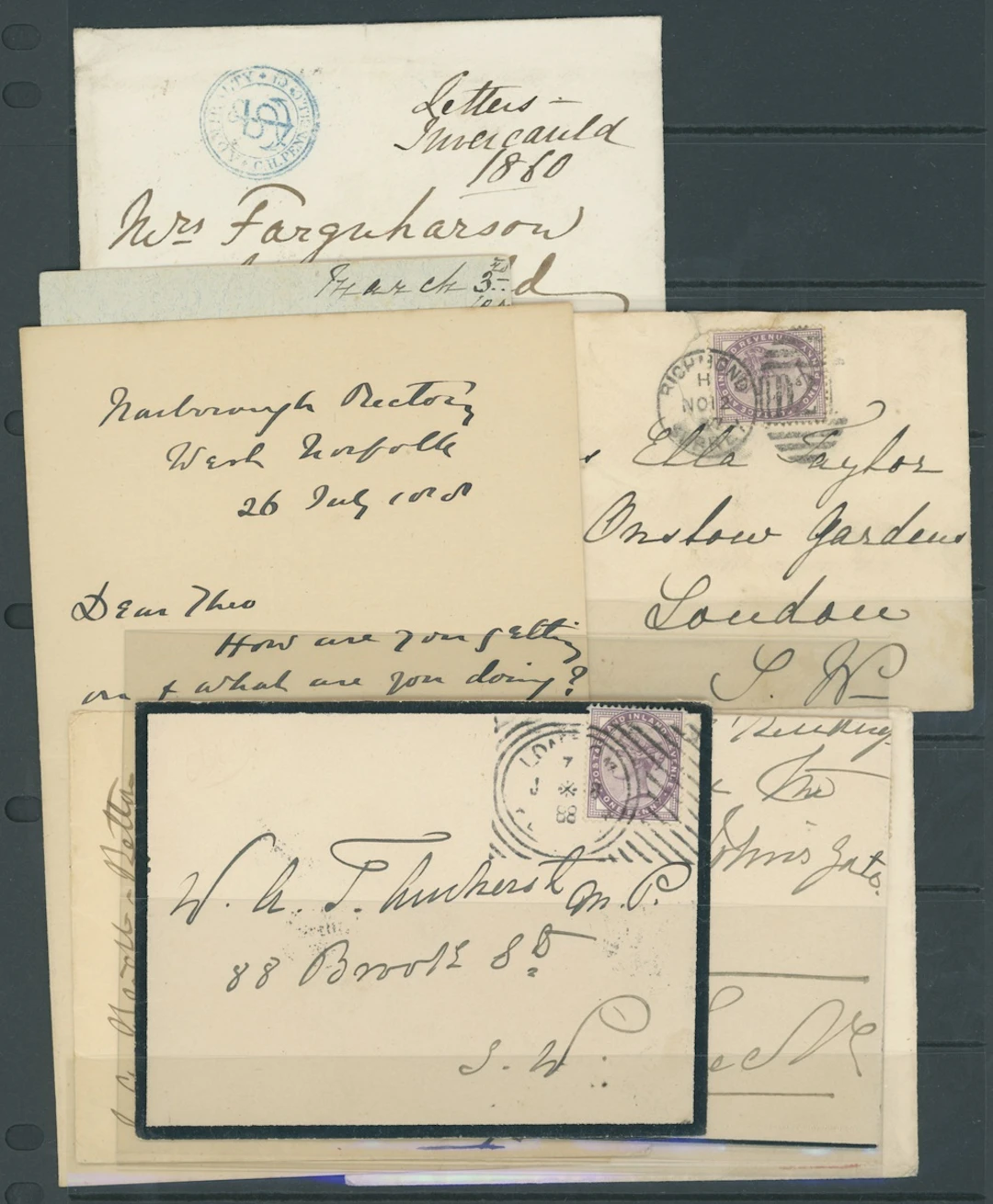 Great Britain Postal History 1860-88, five items, including 1860 stampless