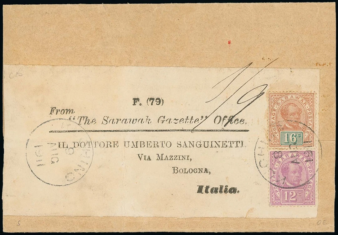 Sarawak 1899-1908 "postage postage" Issue Covers 1911 (8 Aug.) wrapper
