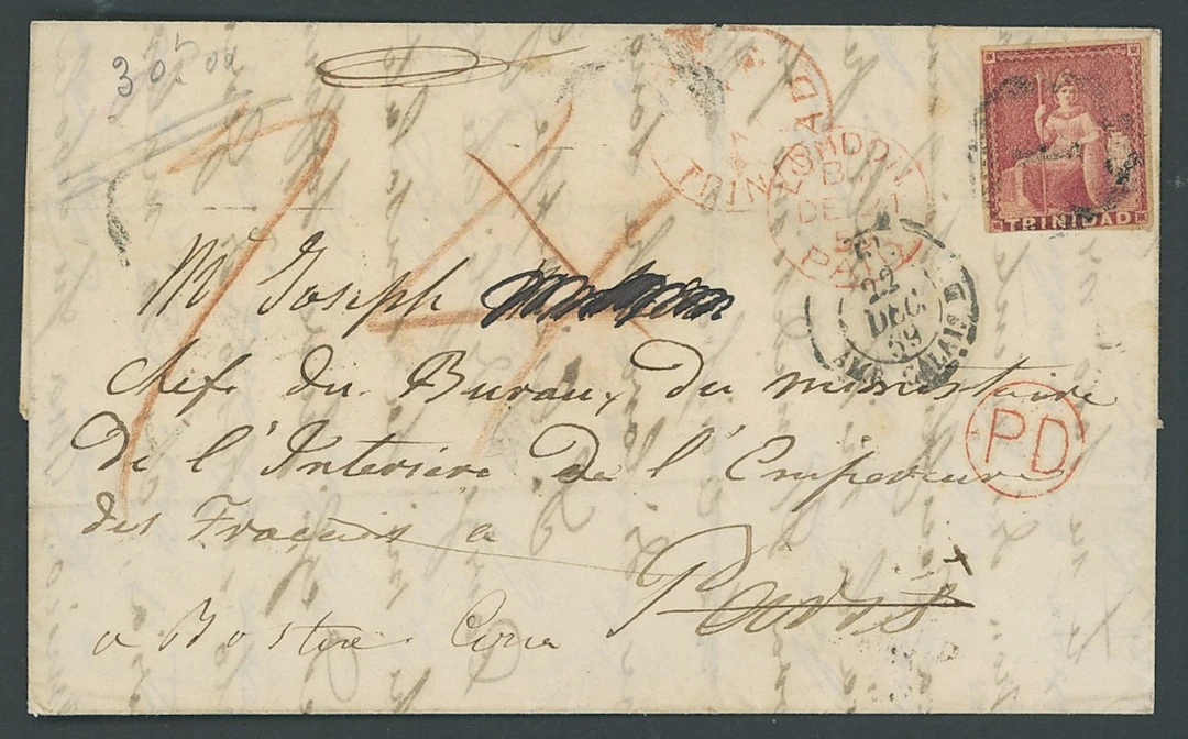 Trinidad Covers and Cancellations 1859 entire (lower flap on reverse