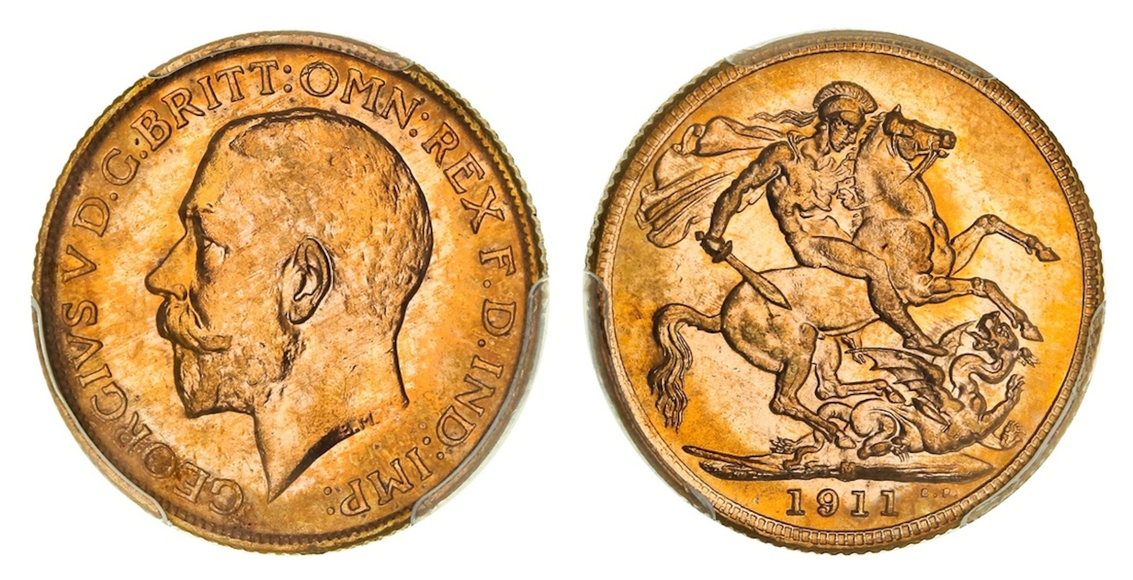 PCGS MS63 | Australia, George V (1910-1936), Sovereign, 1911-M, Melbourne