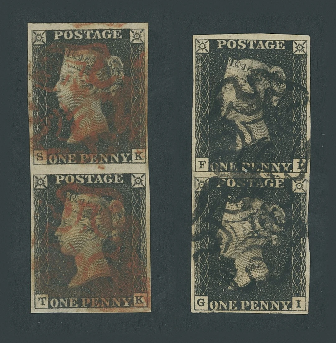 Great Britain 1840 One Penny Black Mixed Plates Plate 7 SK-TK vertical