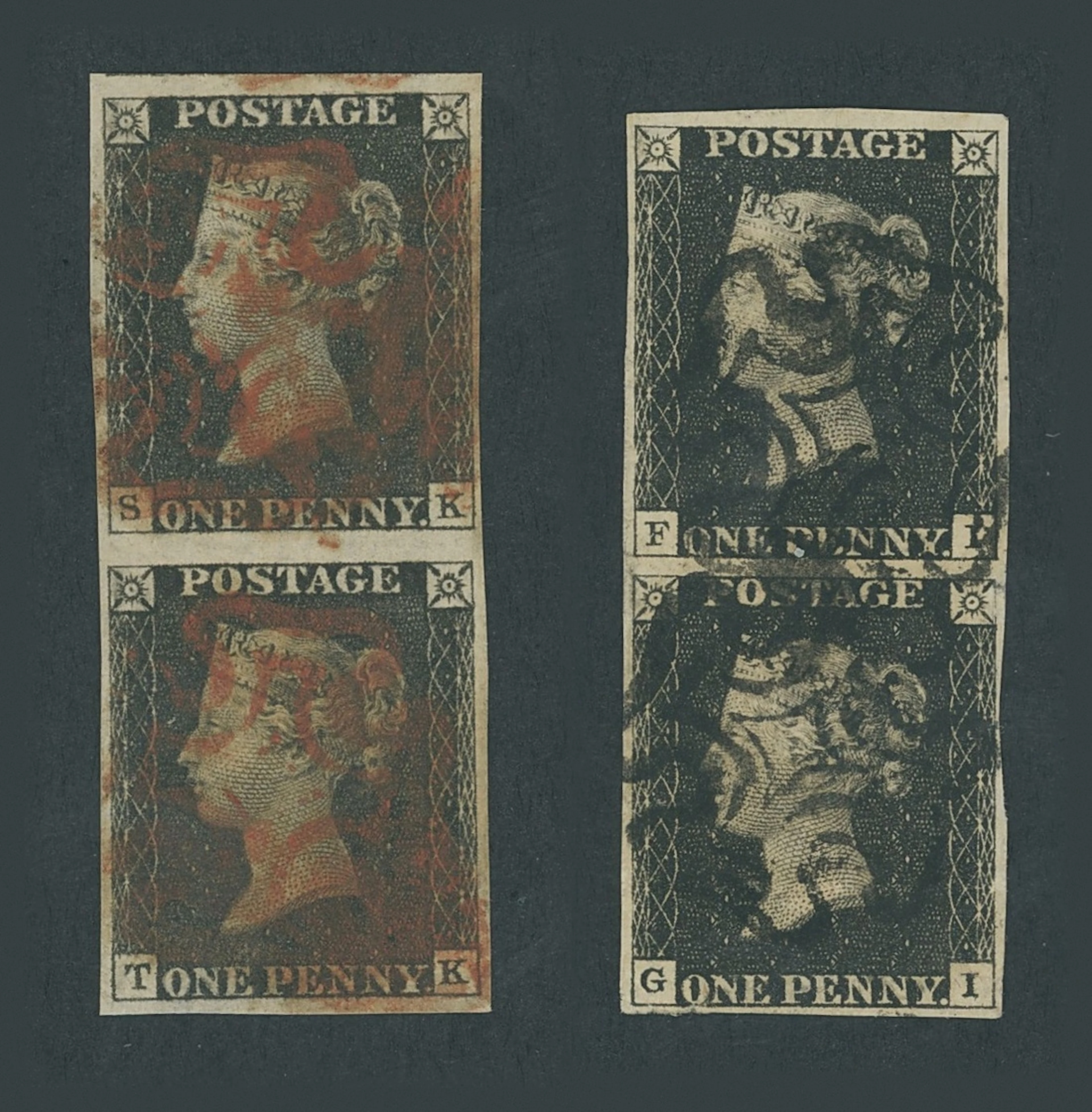 Great Britain 1840 One Penny Black Mixed Plates Plate 7 SK-TK vertical