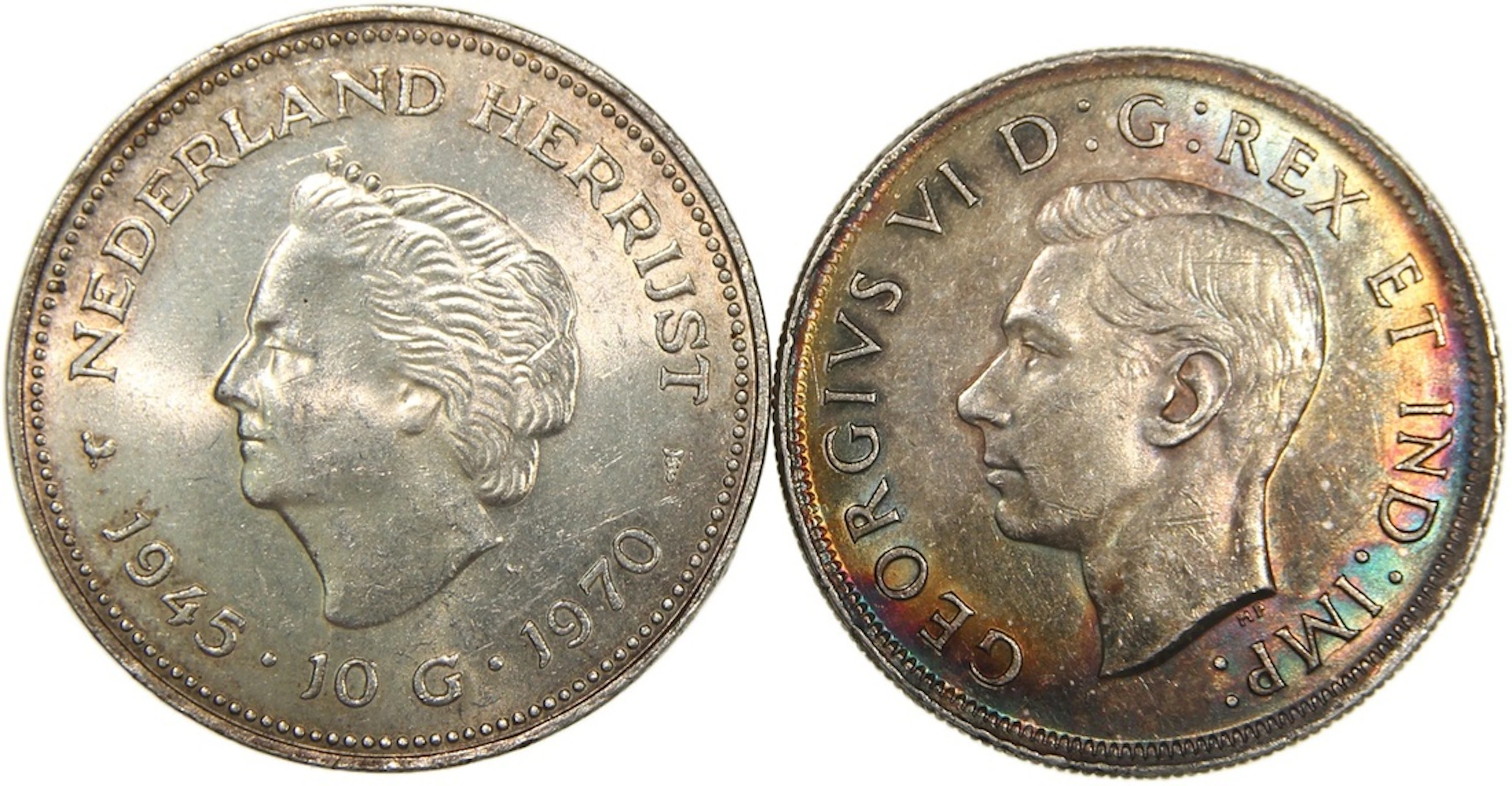 World Coins, a pair, including Canada silver dollar 1939 and Netherlands