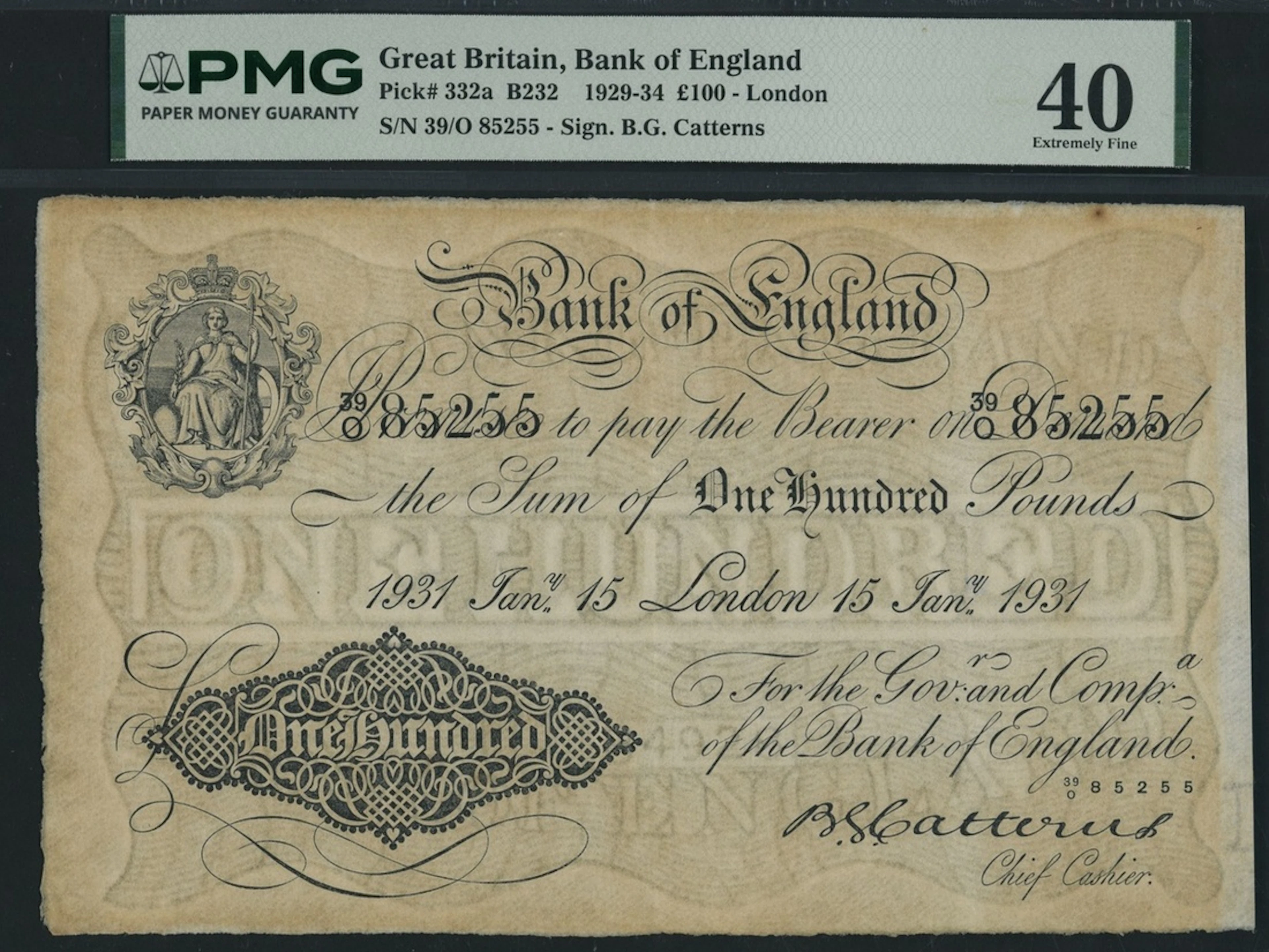 Bank of England, B. G. Catterns, £100, London, 15th January 1931
