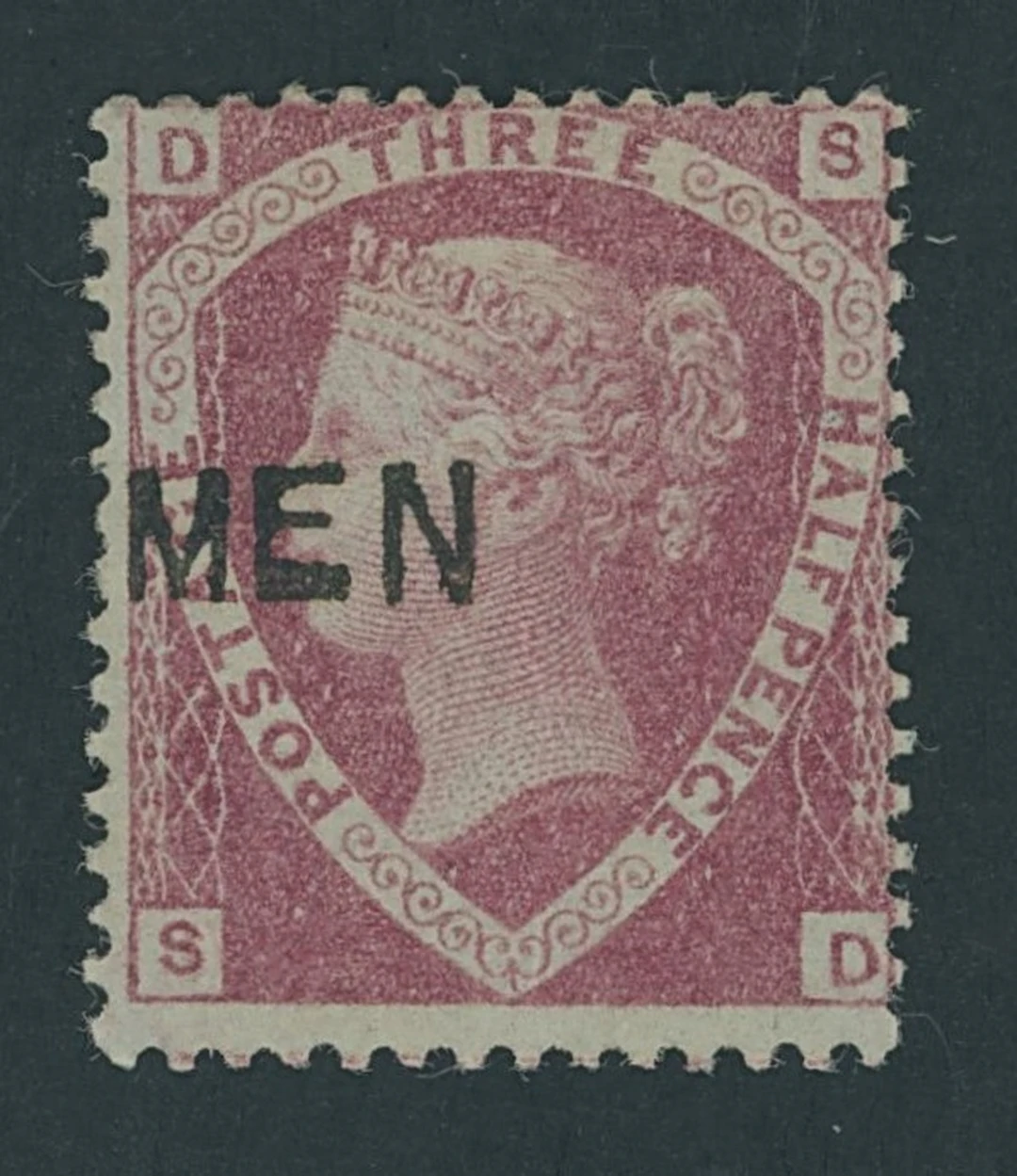 Great Britain 1870 Three Halfpence SD, Plate 1, on Dr. Perkins blued