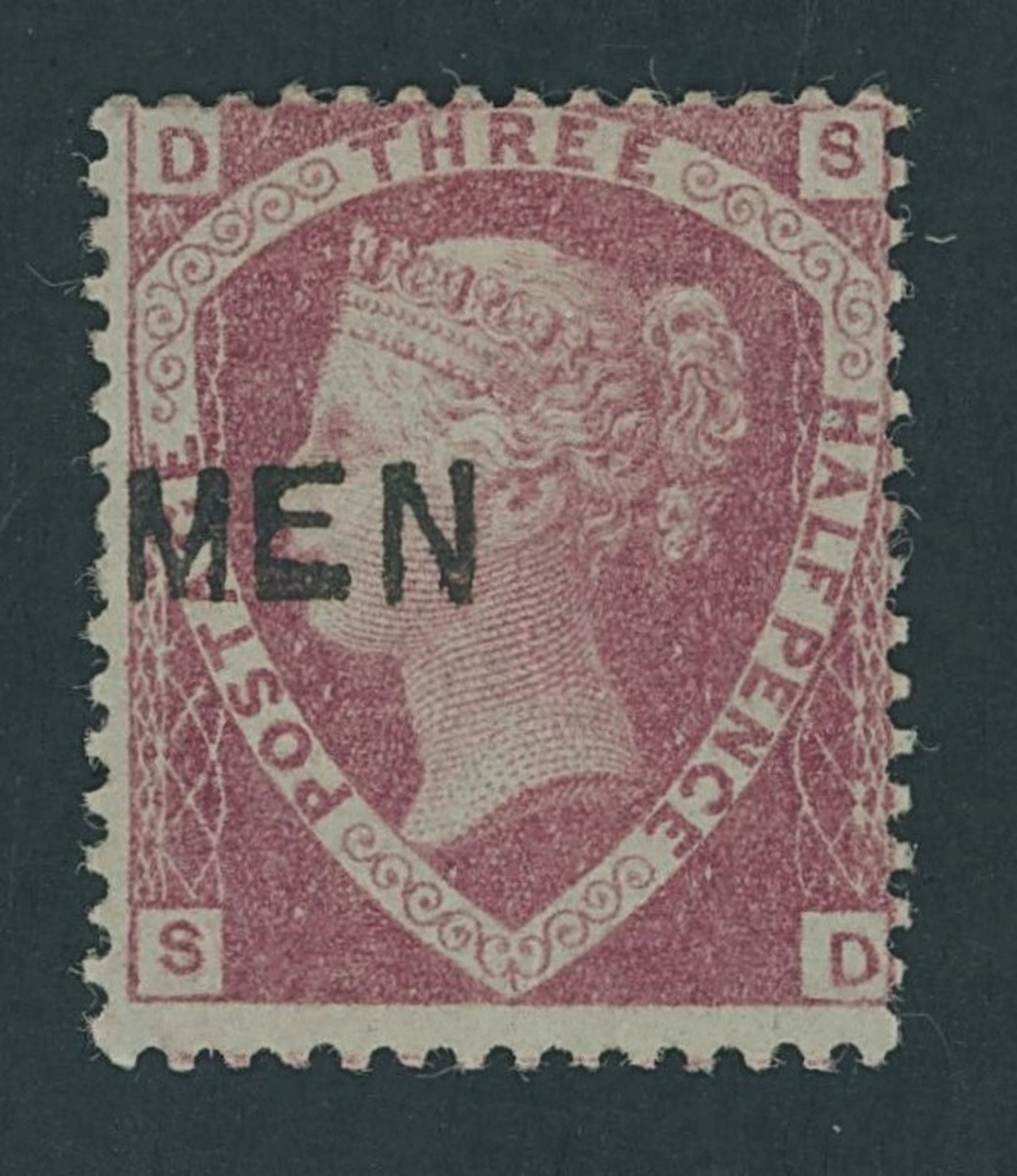 Great Britain 1870 Three Halfpence SD, Plate 1, on Dr. Perkins blued