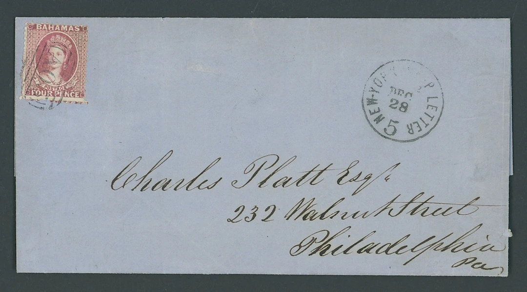 Bahamas 1862 (20 Dec.) entire to Philadelphia, bearing 1862 no watermark