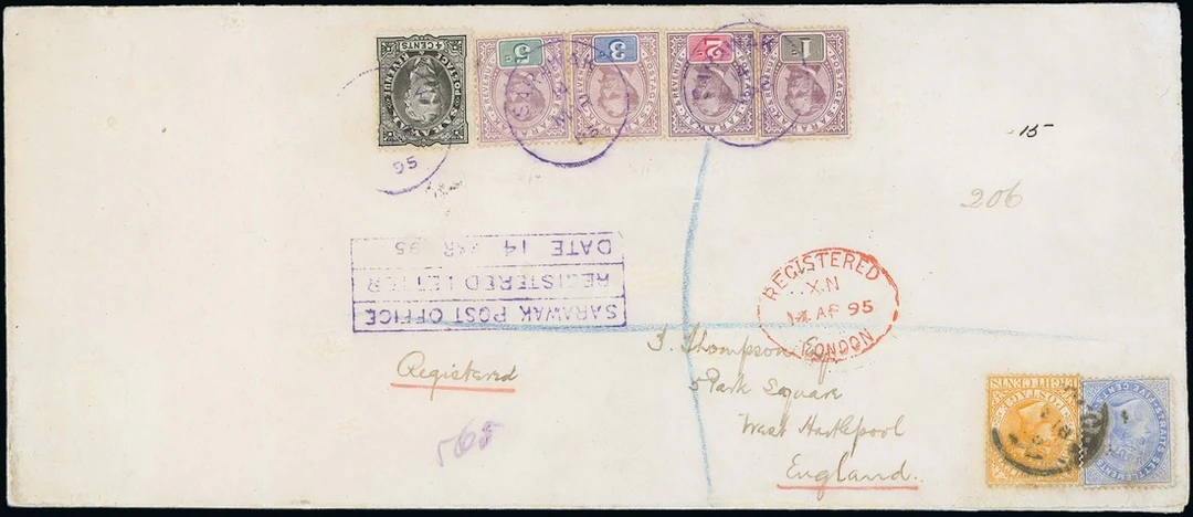 Sarawak 1888-97 "postage & revenue" Issue Combination Covers 1895