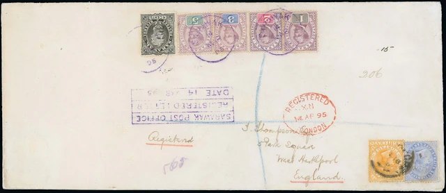 Sarawak 1888-97 "postage & revenue" Issue Combination Covers 1895