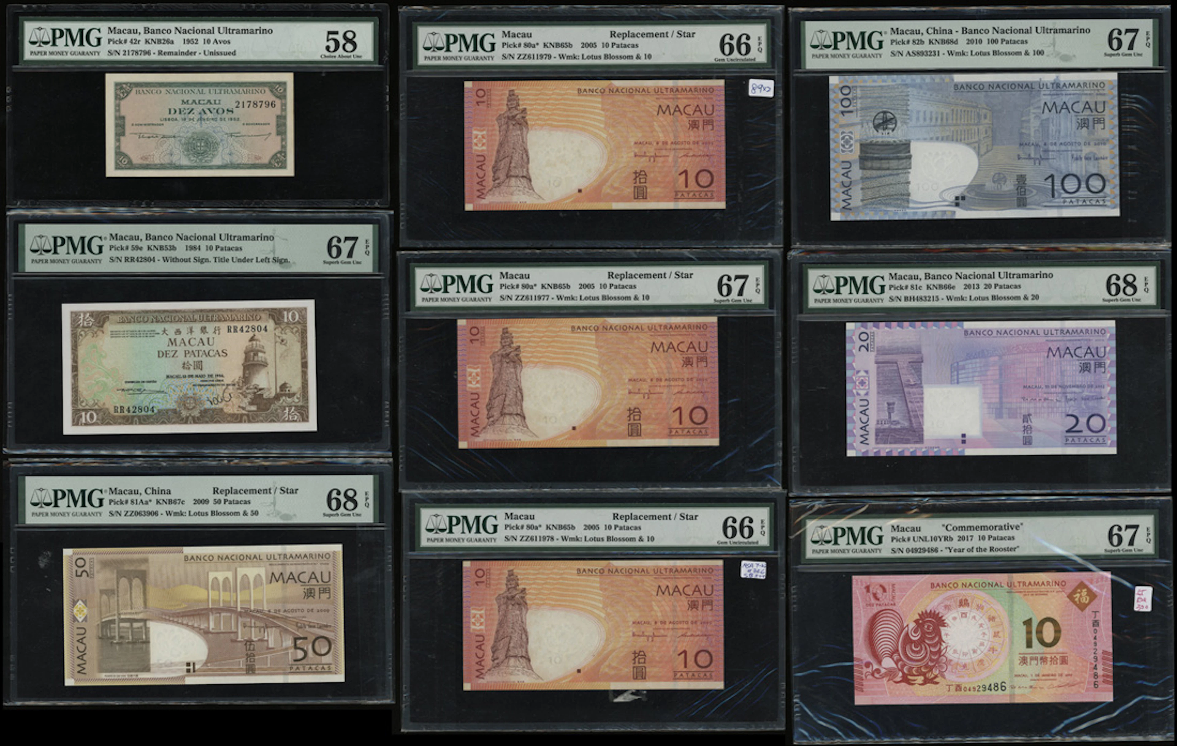 Banco Nacional Ultramarino, Macau, a group of 9x, including: remainder